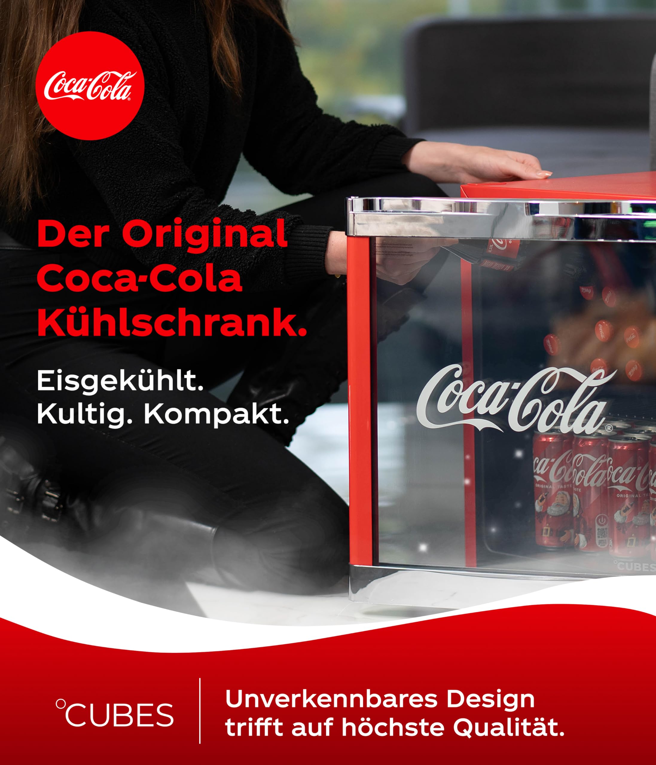 Coca-Cola Mini Kühlschrank Rot 48L Getränkekühlschrank Glastür leise energieeffizient