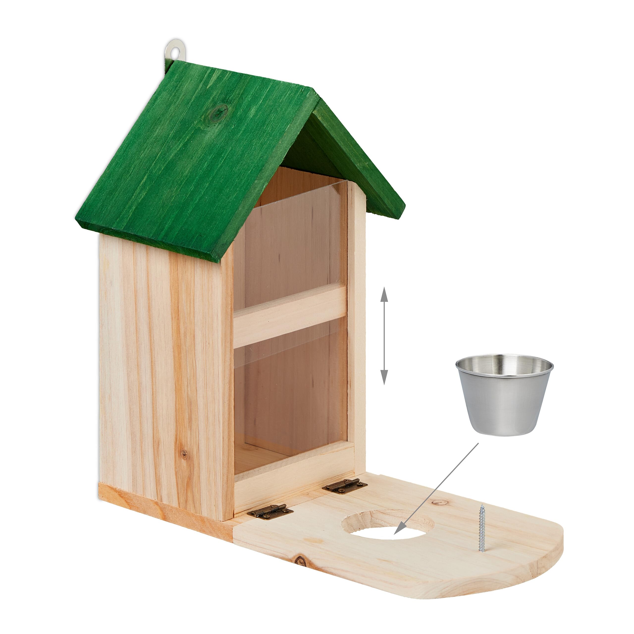 Relaxdays Mangiatoia per Scoiattoli, Casetta in Legno da Appendere, con Ciotola Acqua, HLP 28x17x28,5 cm, Naturale Verde