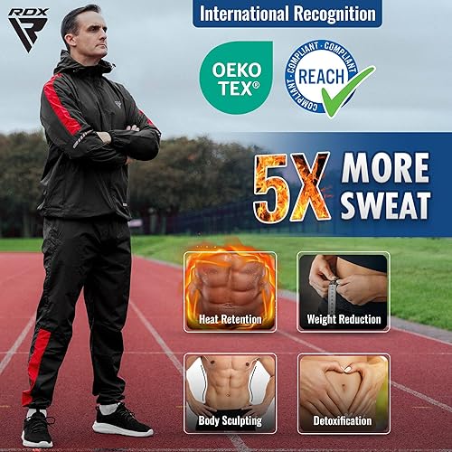 Miniatura 2 de RDX Sauna Suit, REACH OEKO TEX 100 CERTIFIED, Full Body Sweat Heat Suit with Hood, Workout, Trouser Men Women