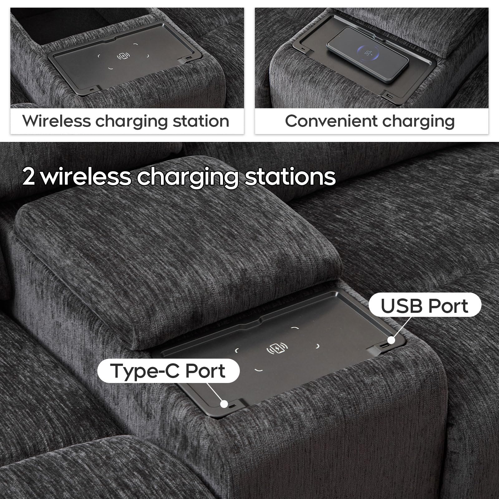 ComfortStrech Oversized Power Recliner Sectional Sofa with Wireless Charger,Larg — product photo