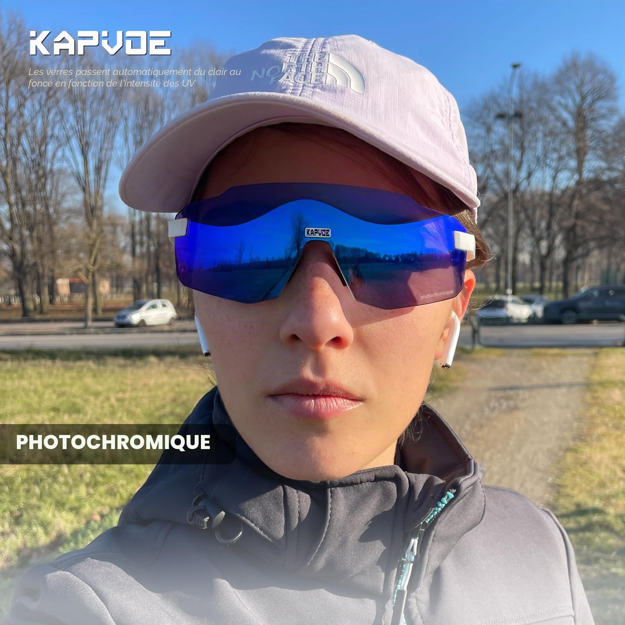 KAPVOE Lunettes de Cyclisme Photochromiques homme femme Lunettes Sportives Anti UV400 pour VTT Course en Montagne et Conduite Monture Sans Cadre K341