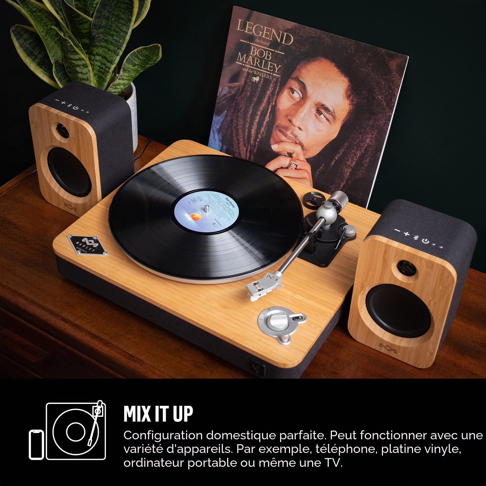 House of Marley Get Together Duo Enceintes Bibliothèque - Enceintes Bluetooth avec Entrée AUX, Compatibles avec Platine Vinyle - Enceinte Active Haute Définition, Conception Durable