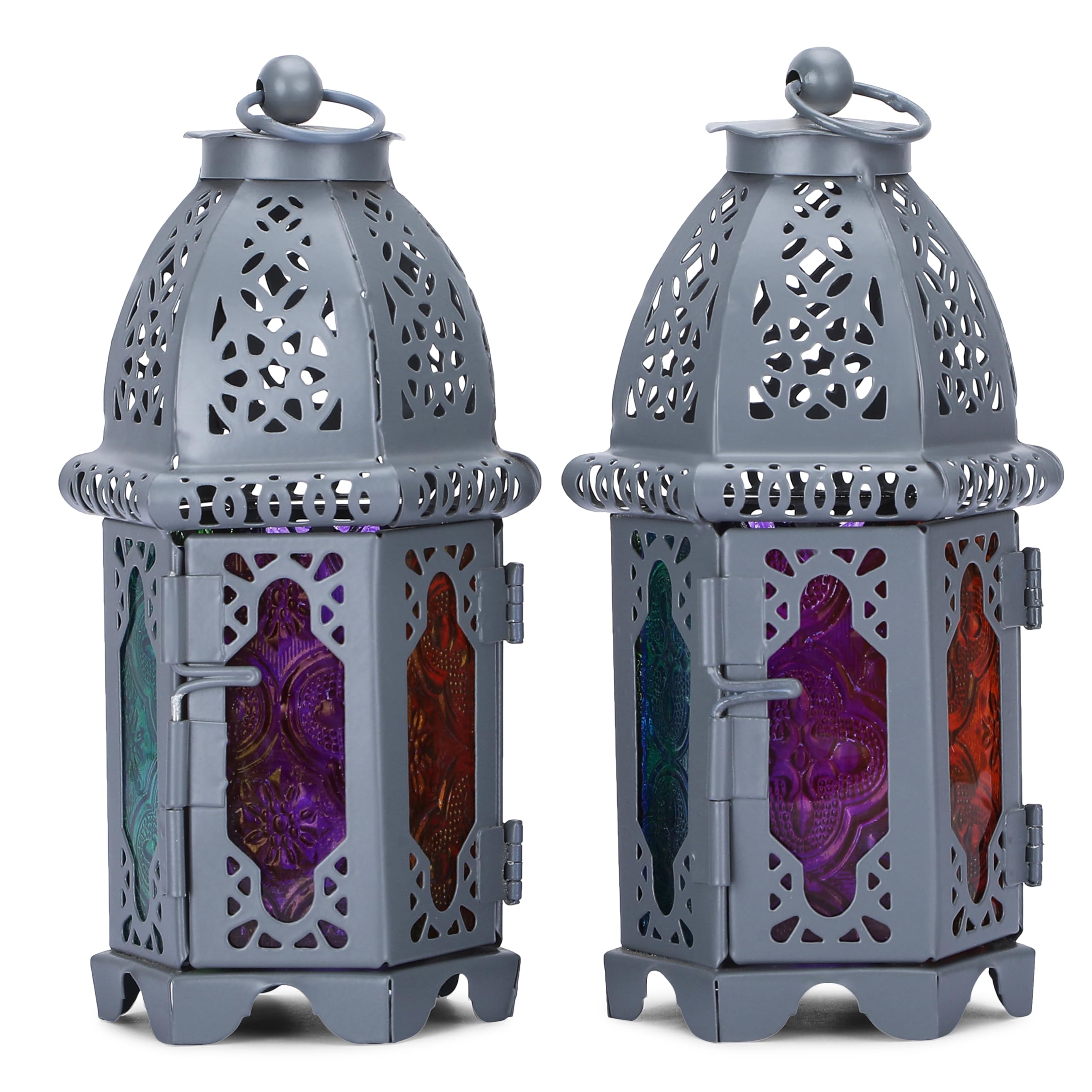 Ethniciti Grey Moroccan Tealight Candle Holder. 16Cm Indoor Outdoor Garden Hanging Turkish Lantern. Christmas Ramadan Wedding Housewarming Gift Parties Decoration - Pack Of 2
