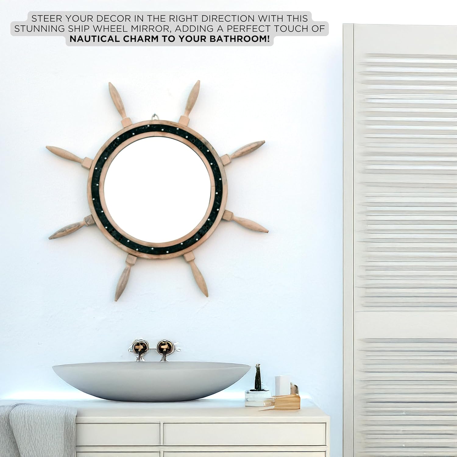 Nagina International Aged Ships Wheel Mirror with Rust Surface and Antiqued Weathered Wood a Big 29" Diameter