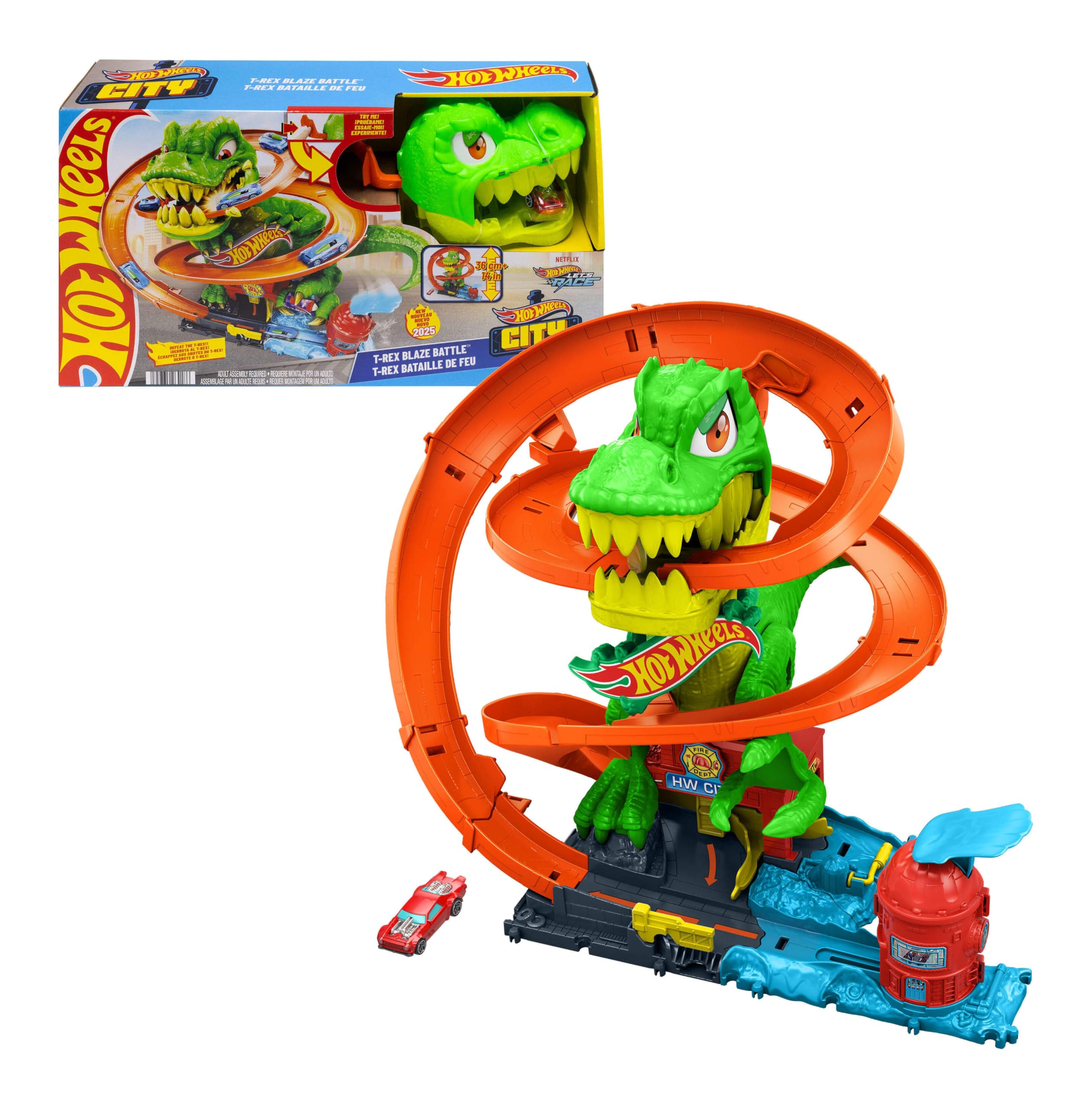 City T-Rex Blaze Battle & 1:64 Scale Die-Cast Toy Car