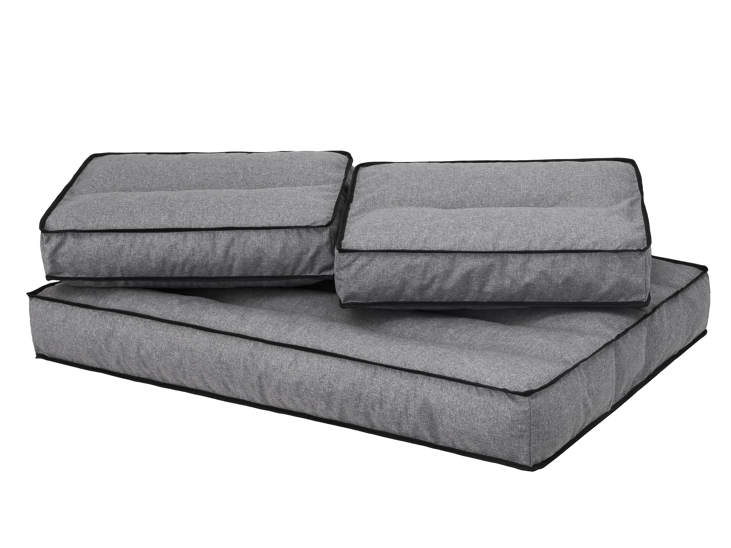 Set di cuscini per pallet, 1 + 2, da giardino, per attività all'aperto, per il tempo libero, cuscino decorativo, da combinare, imbottitura, 60 x 40 cm + 120 x 82 cm, grafite