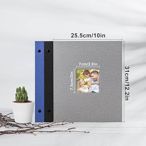 Miniatura 2 de Lanpn Álbum de fotos de 9 x 12 pulgadas cubierta dura de lino sin ácidos deslizable en álbumes de fotos con capacidad para 50 imágenes de carga