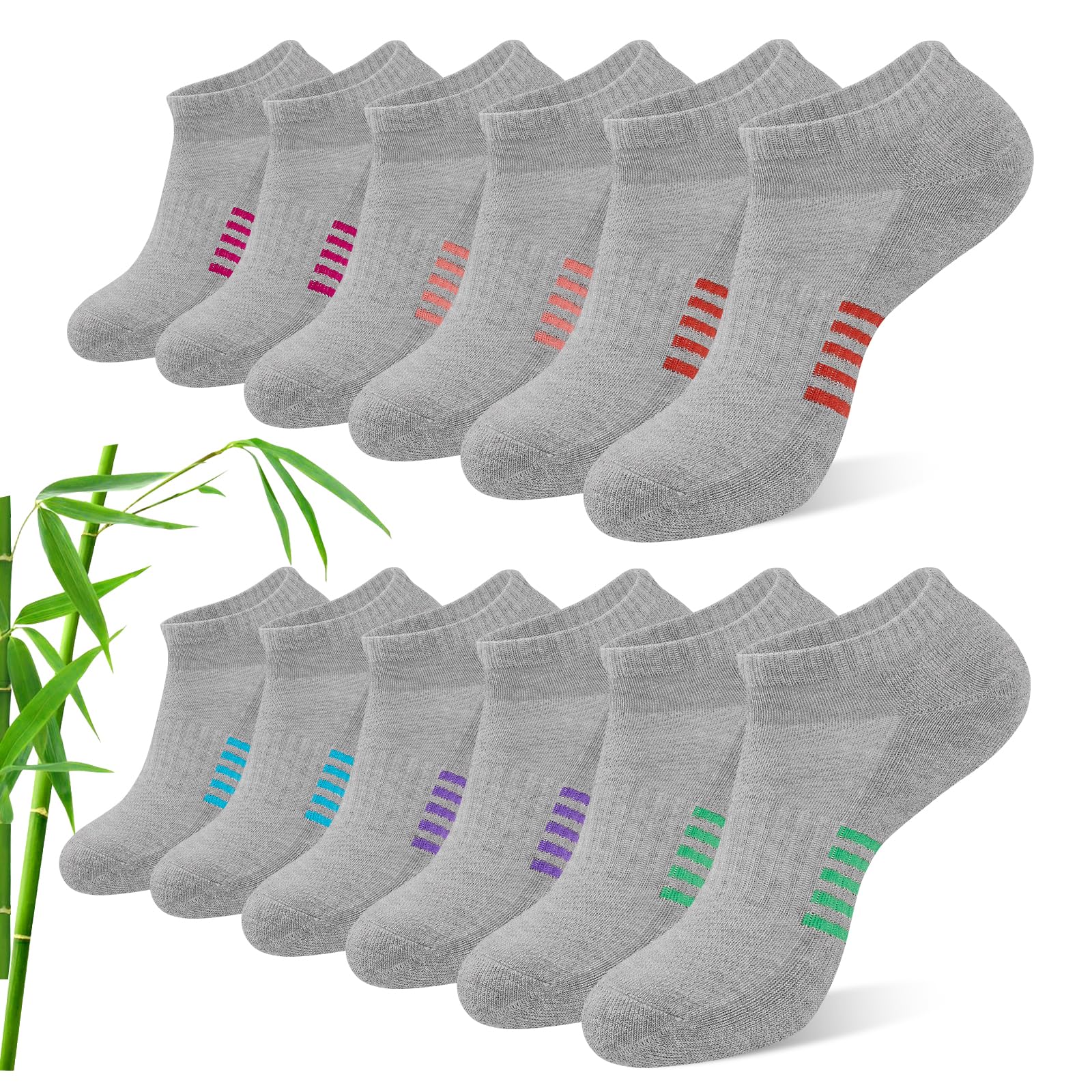 Effeet Bambus Sneaker Socken Damen 6/12 Paar, Atmungsaktive Gepolsterte Sportsocken Laufsocken, Anti Schweiß Kurze Socken Damen 39-42 35-38 Bunt, Geschenke für Frauen Sommer