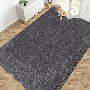 PURRUGS Easy Care Area Rug 6ft x 9ft, Non-Slip Washable Entryway Rug, Stain Resistant Accent Rug for Hallway, Living Room, Bedroom and Mudroom, Light Grey-Dark Grey