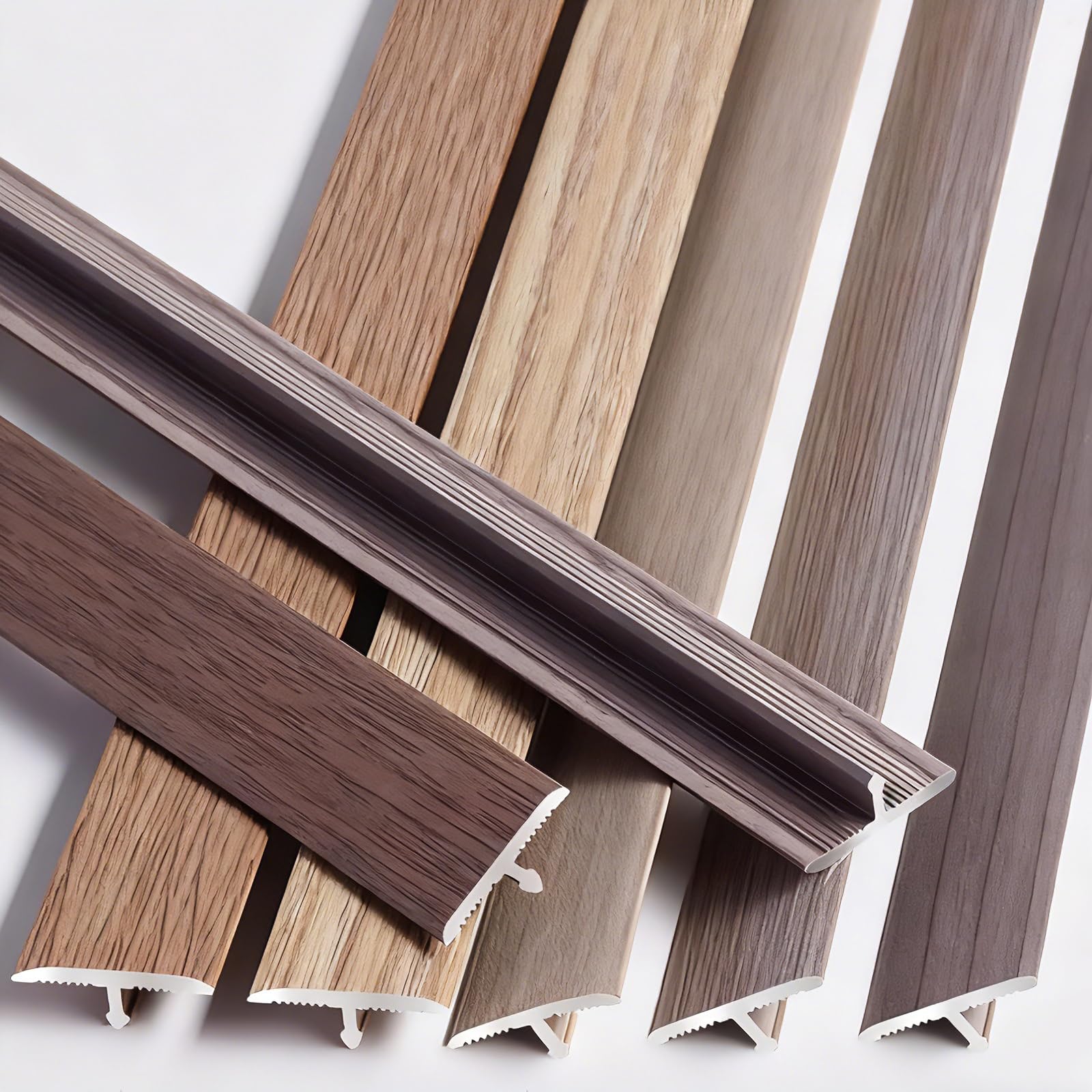 90cm Aluminum T Molding Trim, Self Adhesive Floor Transition Strips, Flat Divider Strip, Door Threshold Strip for Laminate Flooring, Wood Grain Design(Striped Gray,20mm/0.78in)