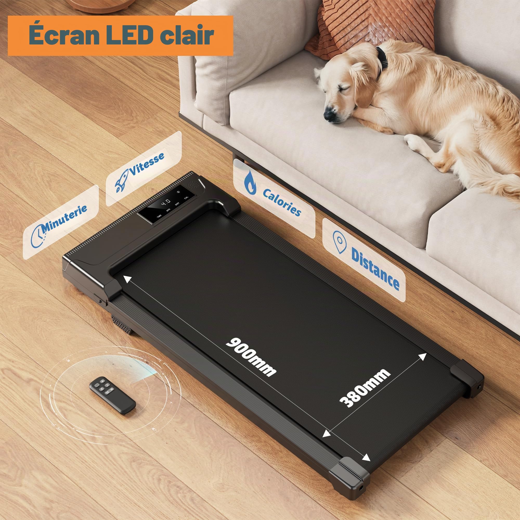 Tapis de Course 3 en 1 Walking Pad Compact avec LED Écran et Télécommande, Tapis Roulant Électrique Silencieux