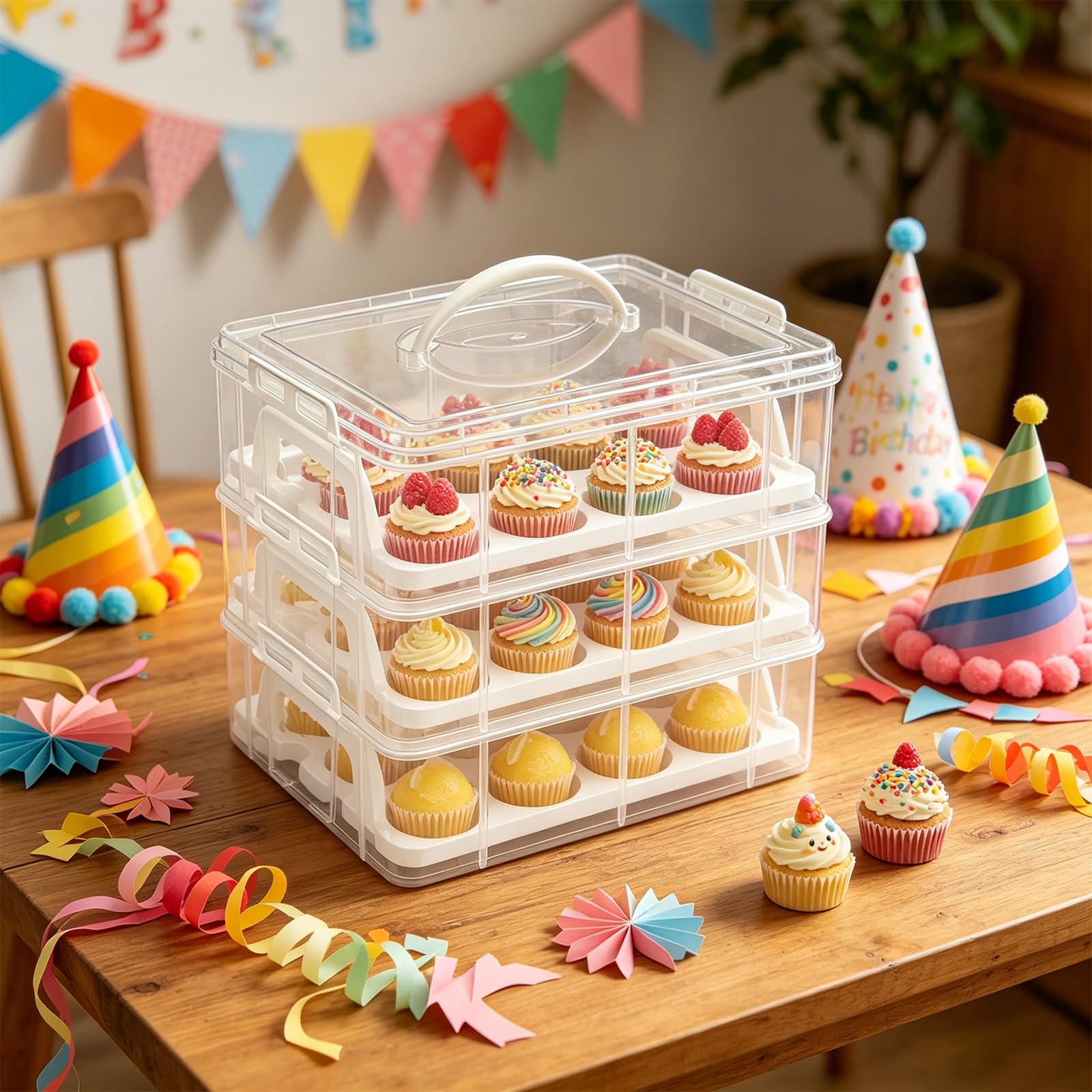 Cupcake-Aufbewahrungsbox 3-stufig mit Deckel aus PP klar stabil für