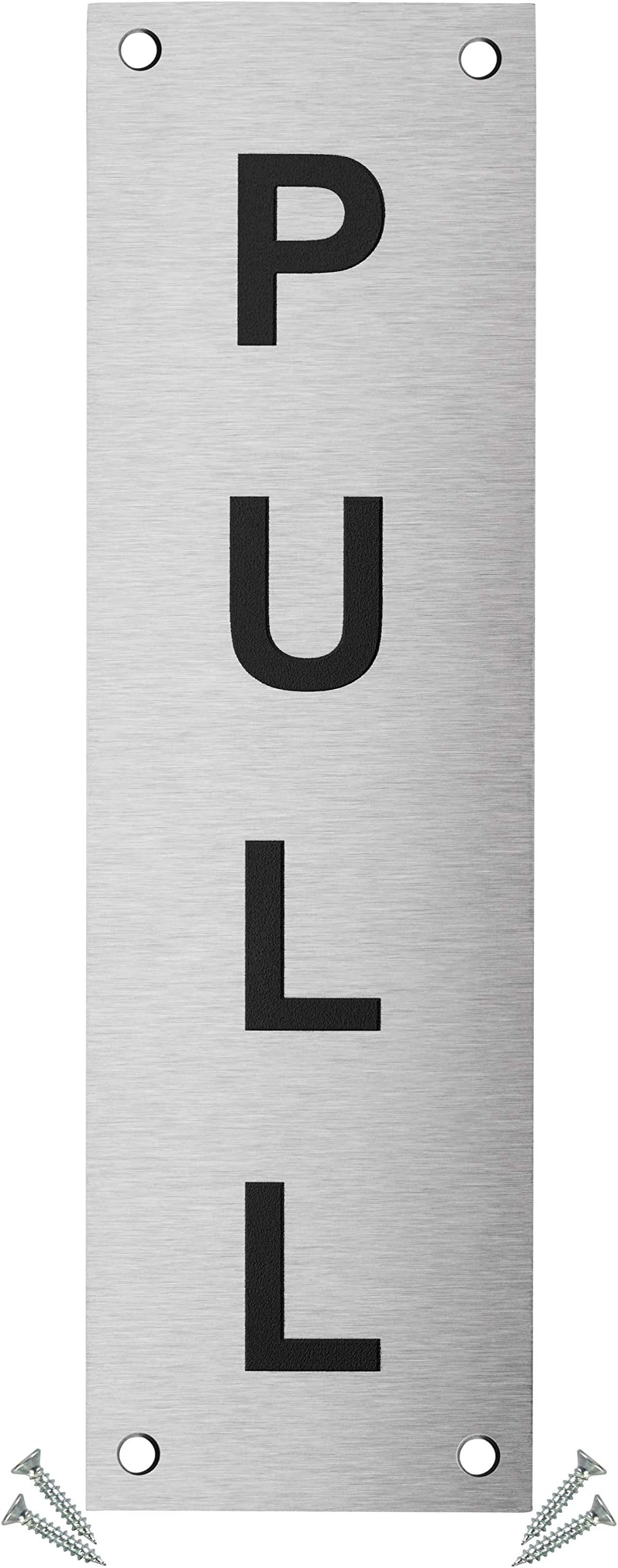 Fire Door Guru® Slimline PULL Door Sign - 45 x 150mm - Stainless Steel Safety Sign - Fixings Included