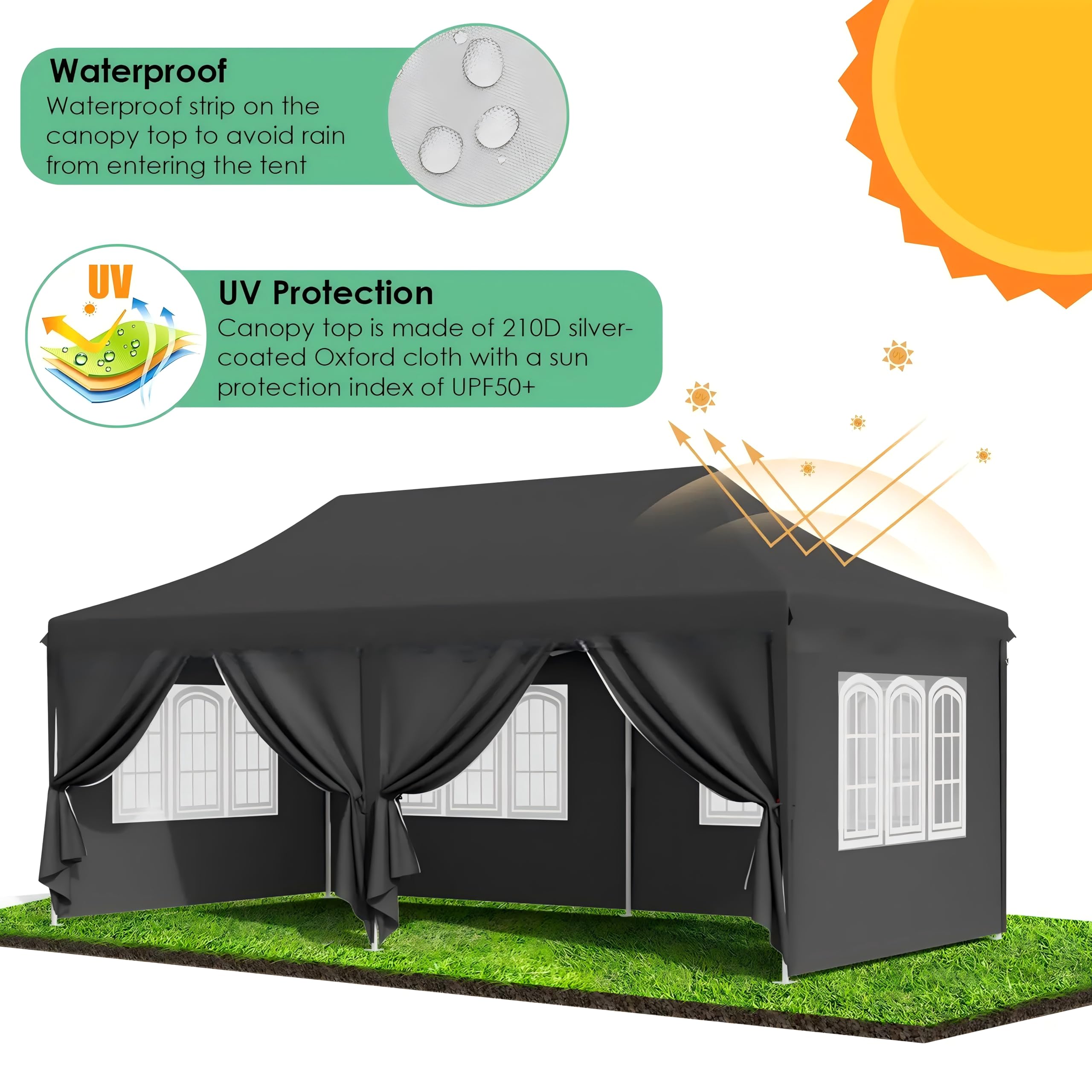 Pavillon 3x6 Wasserdicht Stabil Winterfest mit 6 Seitenwänden,Faltpavillon Höhe Verstellbar,partyzelt Pavillion UV Schutz 50+,Gartenpavillon Faltzelt