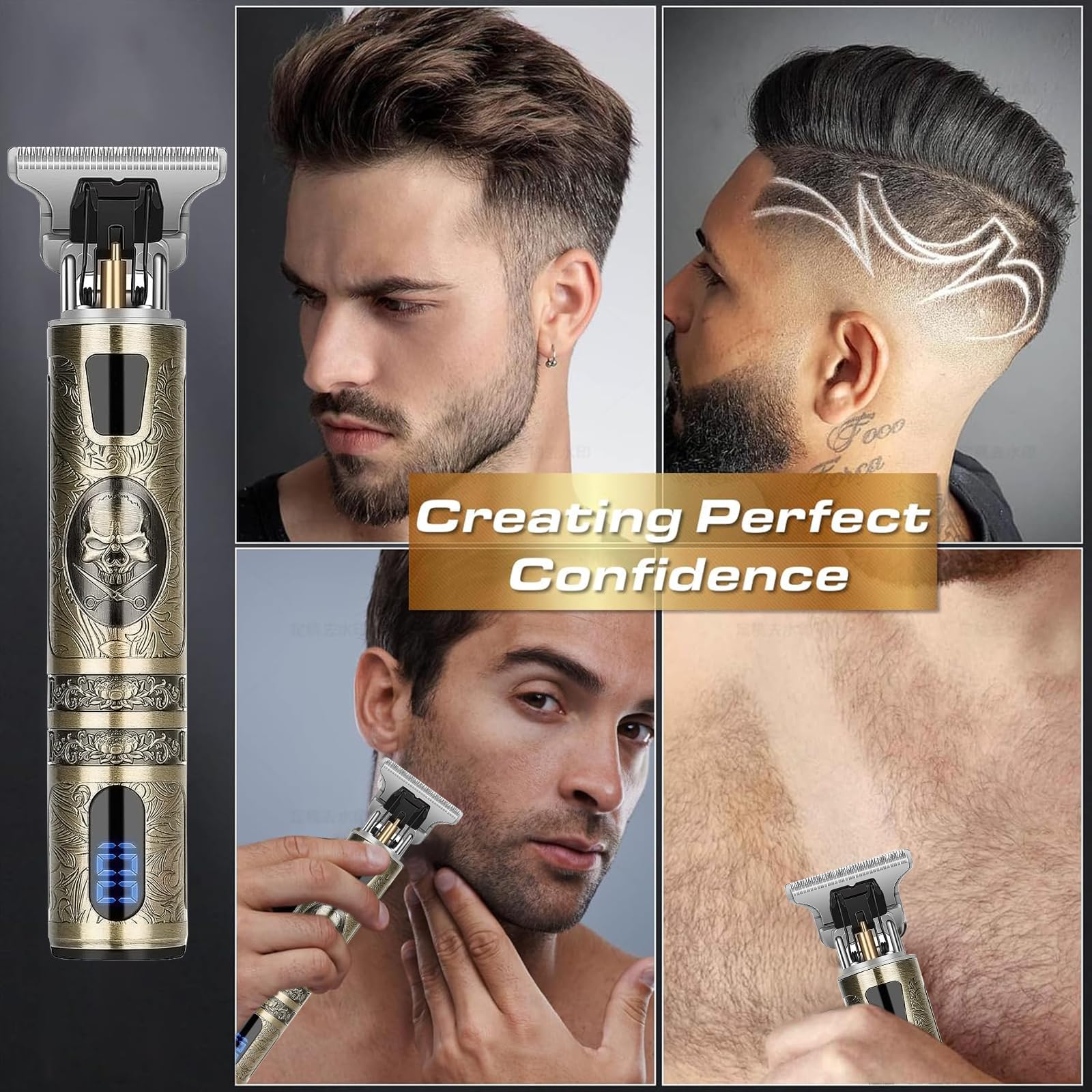 Máquina de Cortar Pelo Profesional Cortapelos Hombre Barba Cuchilla T Zero Gap Recargable USB Impermeable 4 Peine 1.5-4mm