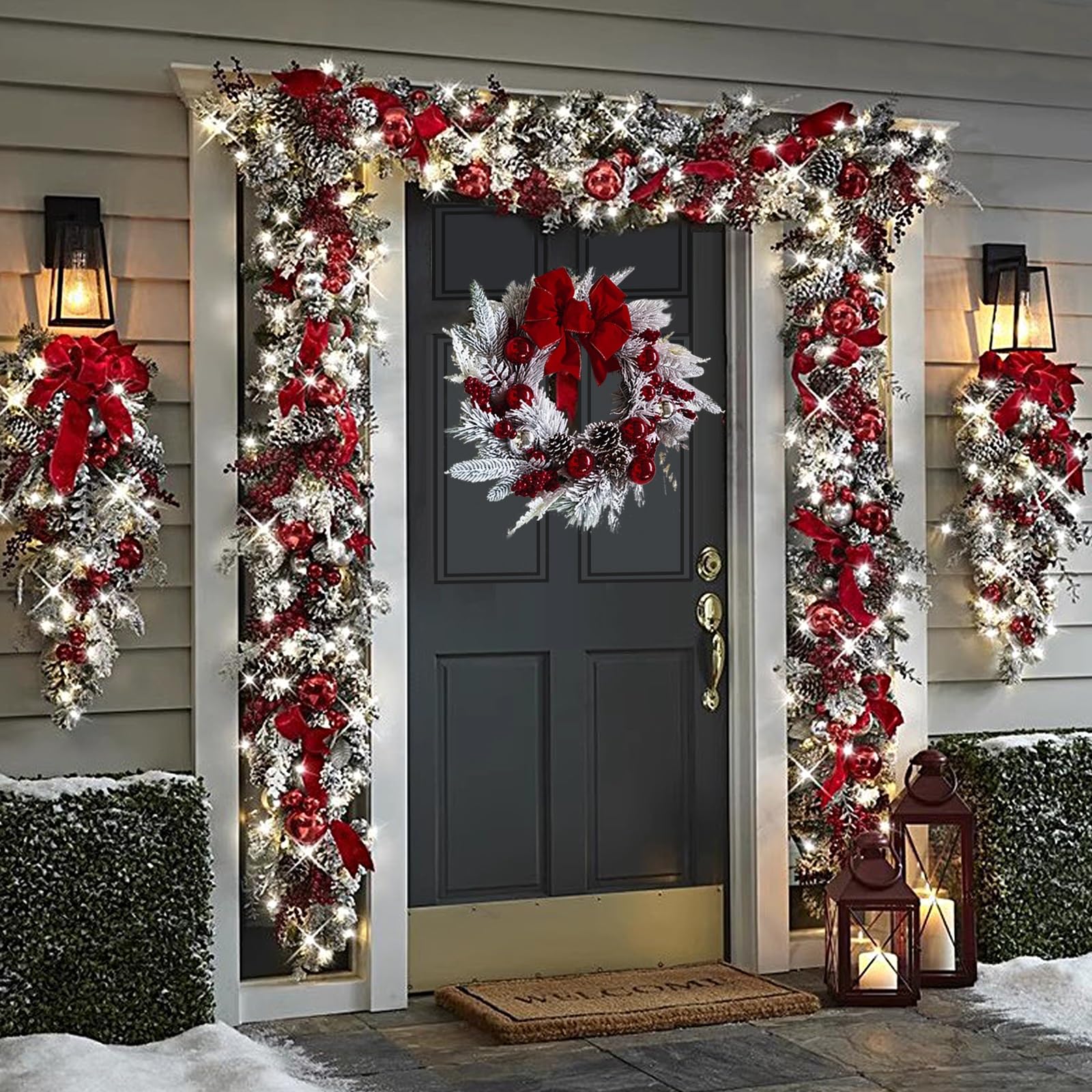 Juego de 6 Decoracion Navidad, Christmas Garland Blanca, Colgadores para Marcos de Puertas, Guirnalda, Árbol Invertido, para Entrada de Casa, Interior y Exterior(50cm/20in)