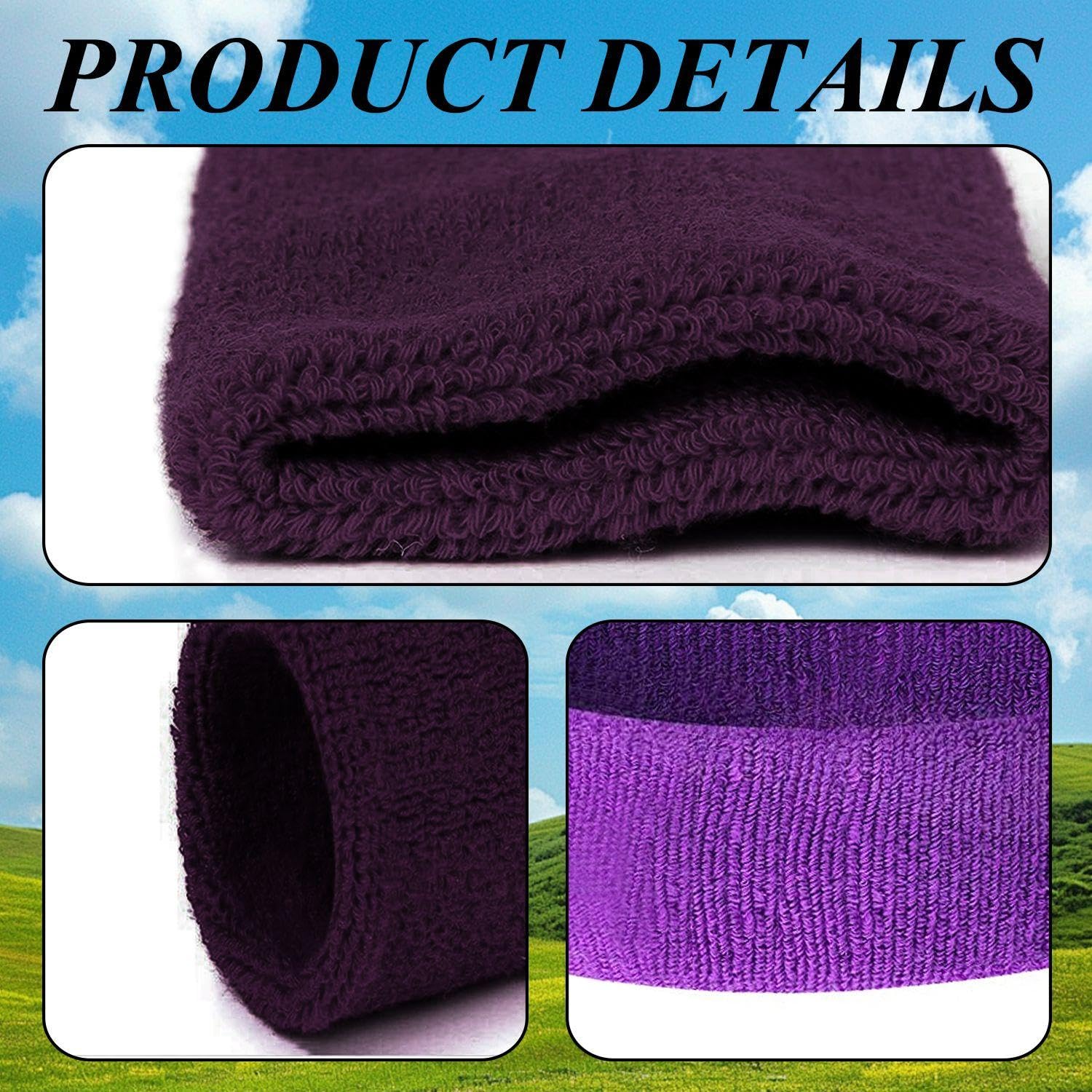 HDGSAFD Lot Sport : 2 Brassards + 1 Bandeau Absorbant – Anti-transpiration – Unisexe – Violet Tendance – Pour Running, Fitness, Basket
