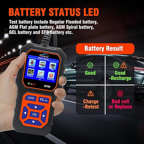 Miniatura 5 de DonosHome Probador de batería 5-36V 100-3000 CCA Probador de batería de coche Probador de batería de coche AGM de gel de litio para alternador de