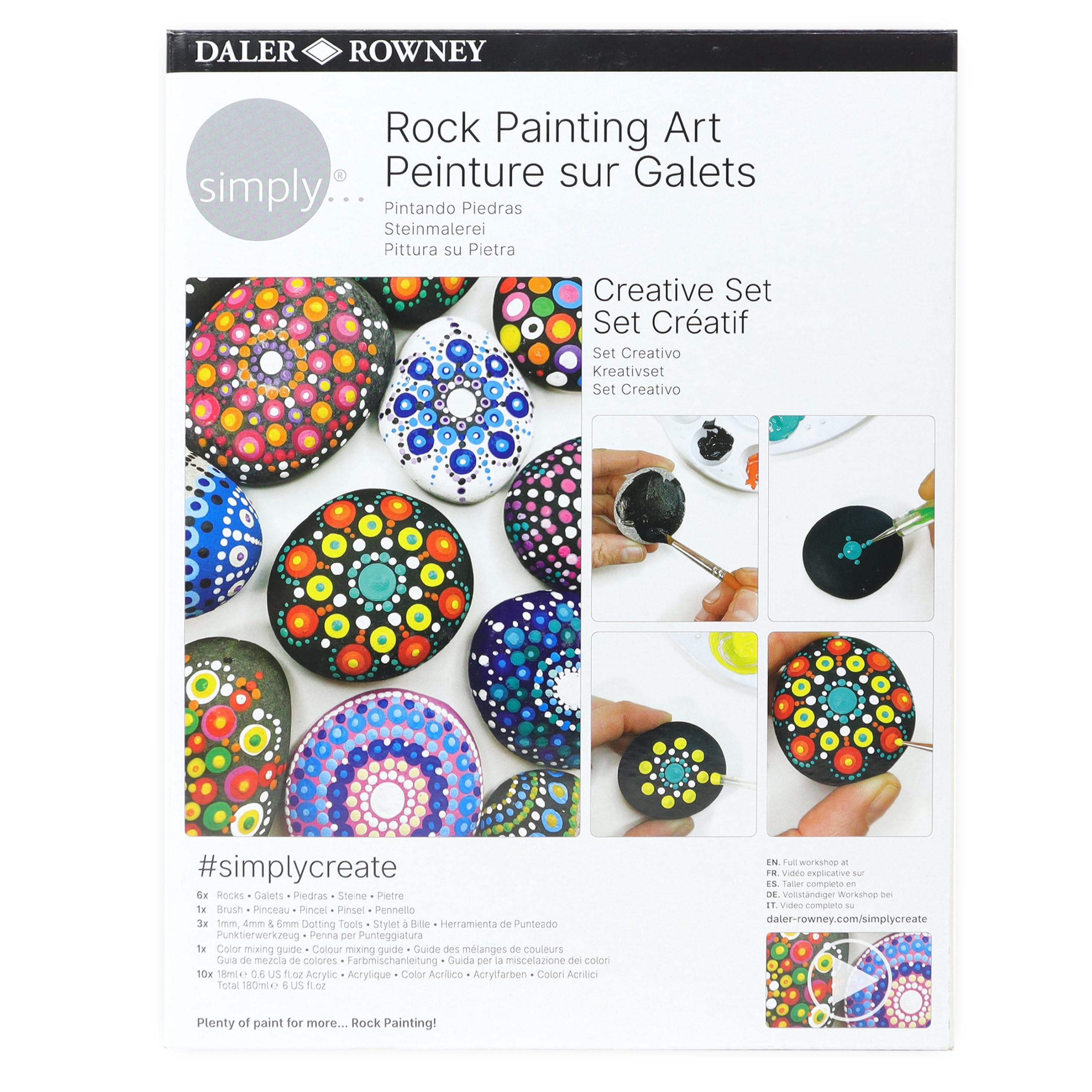 Daler-Rowney Simply, Creative Set, Rock Painting Art, Pintura Acrílica, Caja de cartón, Colores surtidos