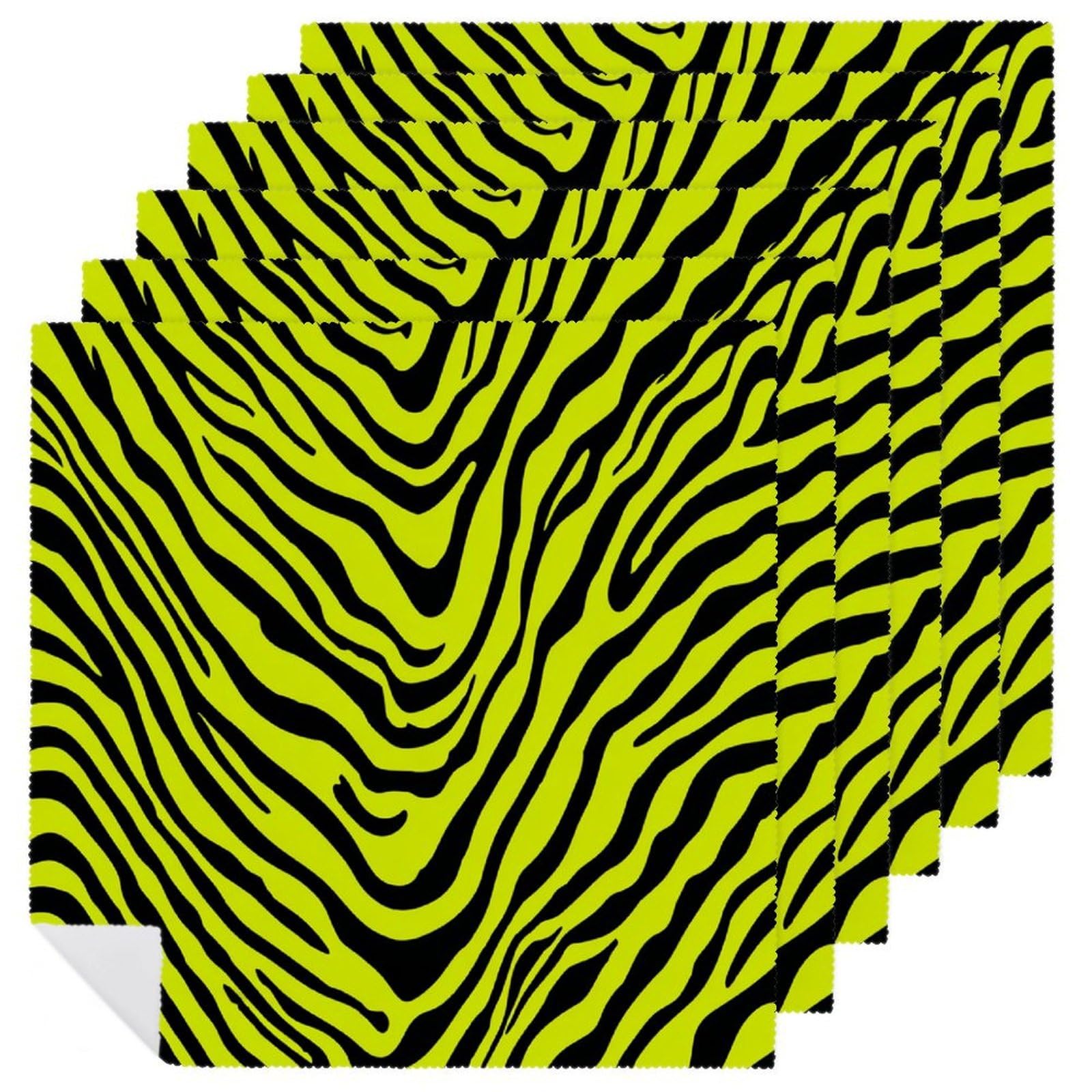 Bright Lime Yellow with Black Zebra Stripes Cloth Napkins Set of 6, Square Premium Reusable Washable Polyester Table Linen Napkin for Dinner Party