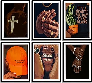 6pcs Black man Canvas Wall Art Black Man Trend Luxury Street Painting Pi...