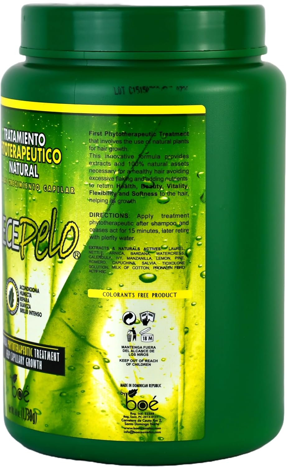Back label of Crece Pelo product with Spanish ingredients list