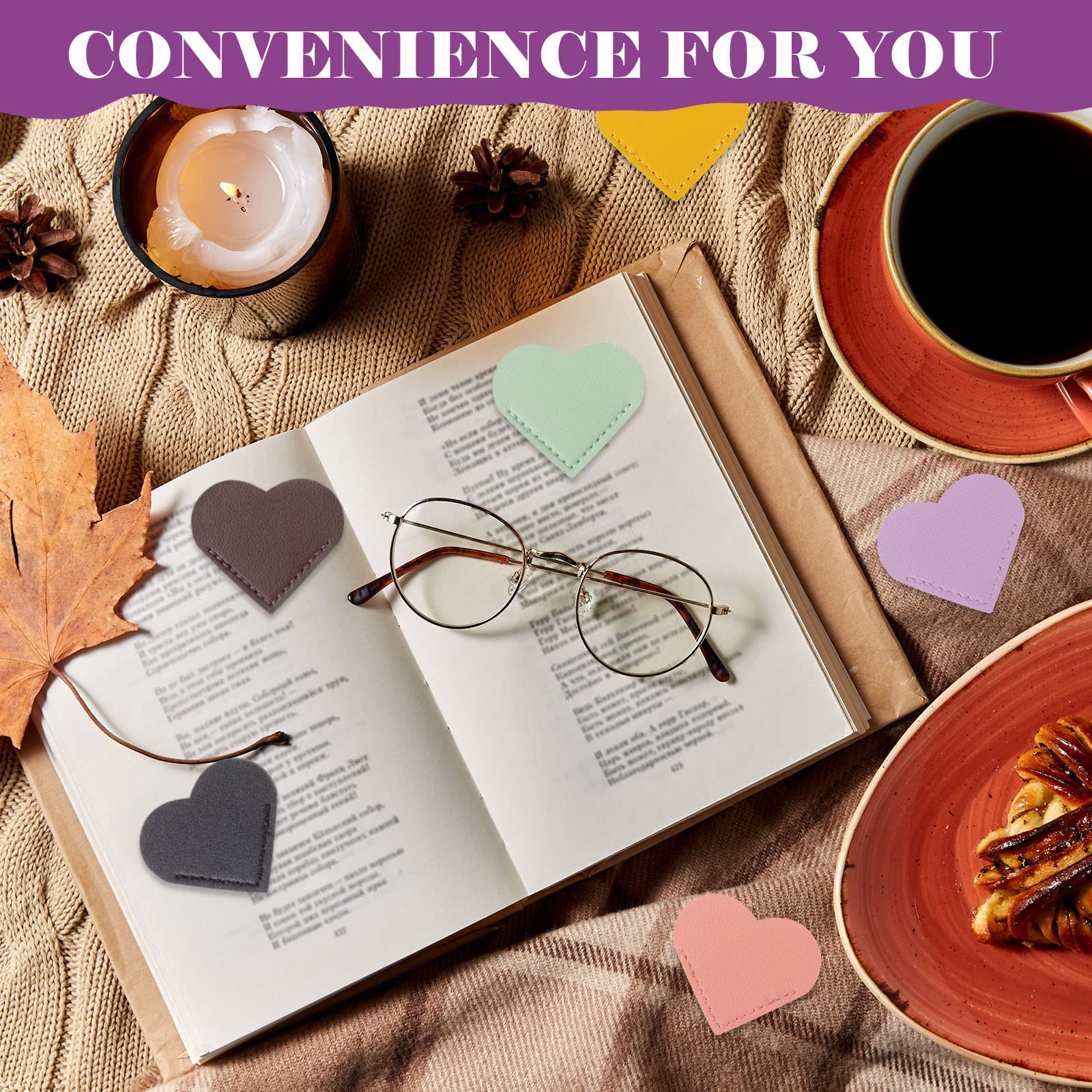 2 Marque-pages En Cuir Créatifs - Forme Tasse De Café Renversée Et Cœur - Cadeau Pour Lecteur, Accessoire Livre - Couleur Marron - 11