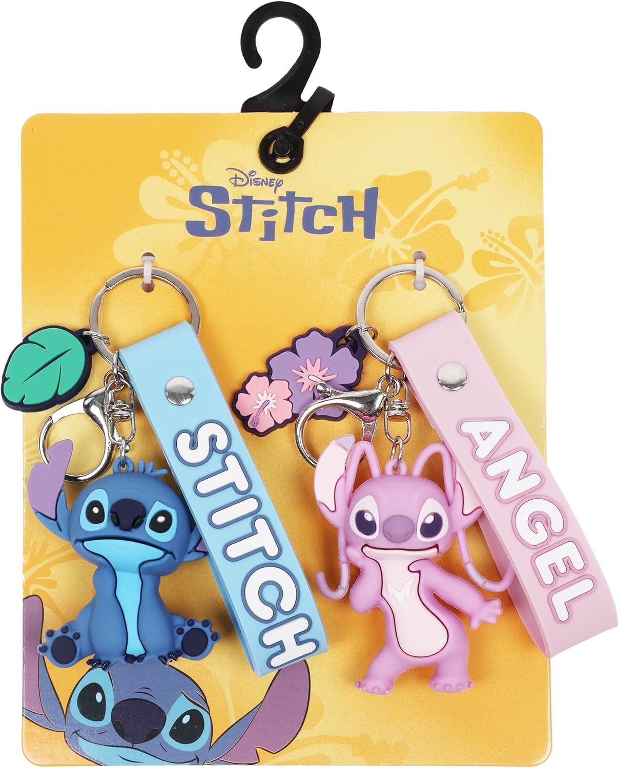 Disney Stitch & Angel Keychain Set, Keyring Accessories for Bags and Backpacks, 3D Character Charms, Cute Tropical Design