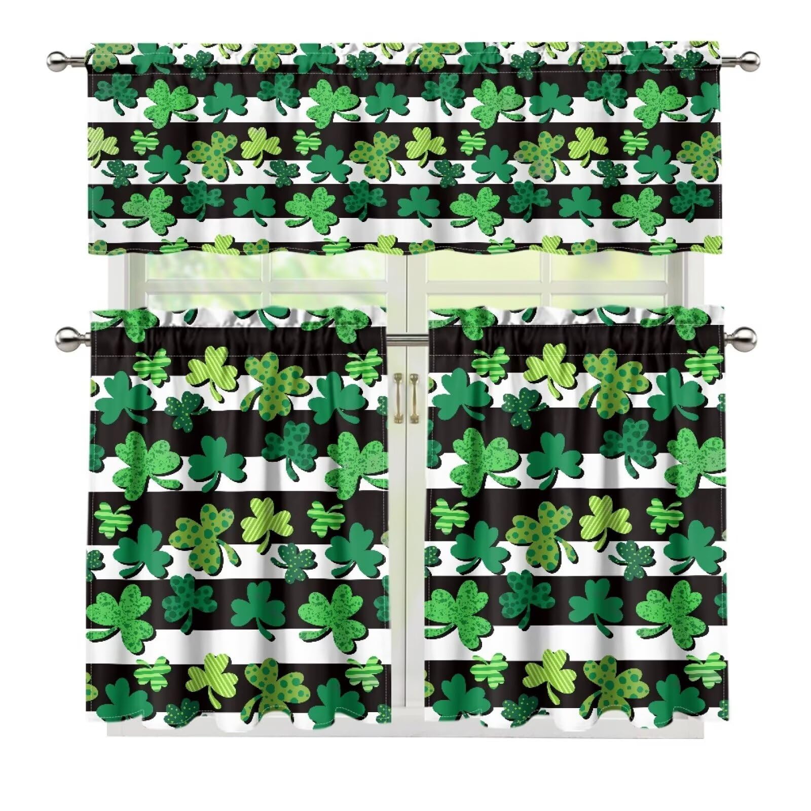 Cozeyat St Patricks Day 3-Piece Tier Curtains 36 Inches Long Country Kitchen Curtains Set Tab Top for Small Window Bathroom Farmhouse 54