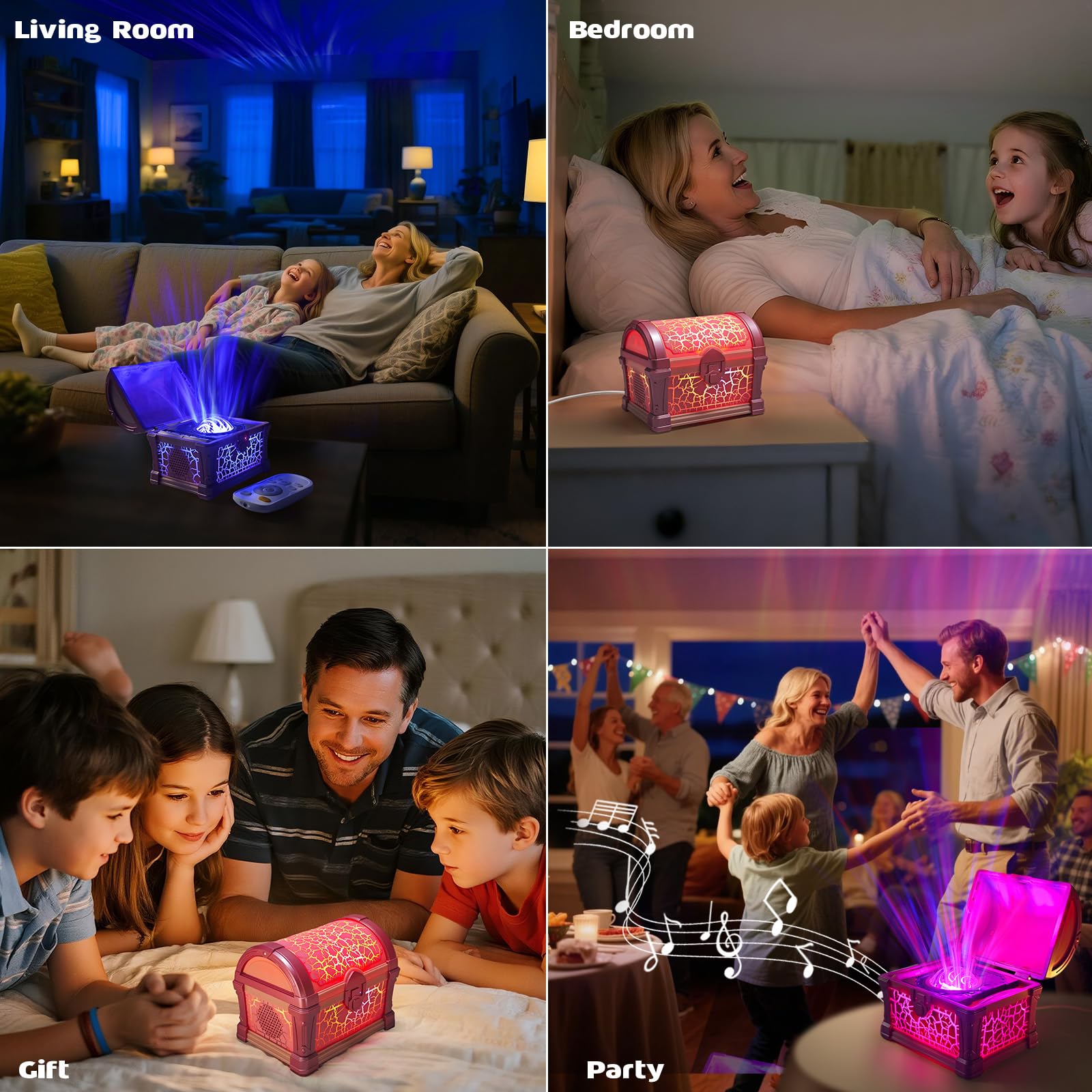 AONESY Veilleuse au trésor avec projecteur Galaxy - 8 couleurs - Bruit blanc - Minuterie et télécommande - Cadeau pour enfants, filles, garçons - Rose
