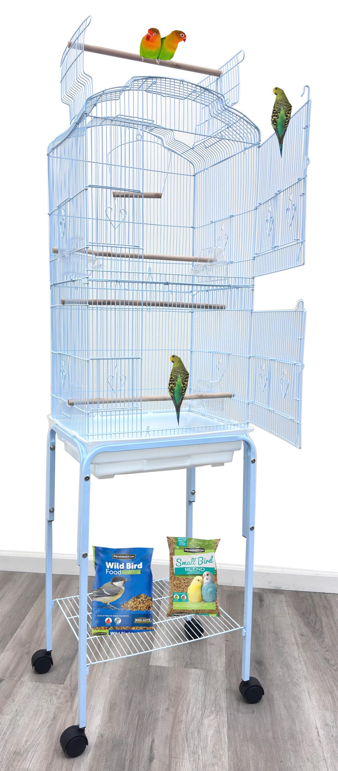 Large Open/Close Top Bird Cage Side Breeding Nest Box Doors Easy Clean Pull Out Tray Clear Feeder Cups for Canary Parakeet Cockatiel Lovebird Finches