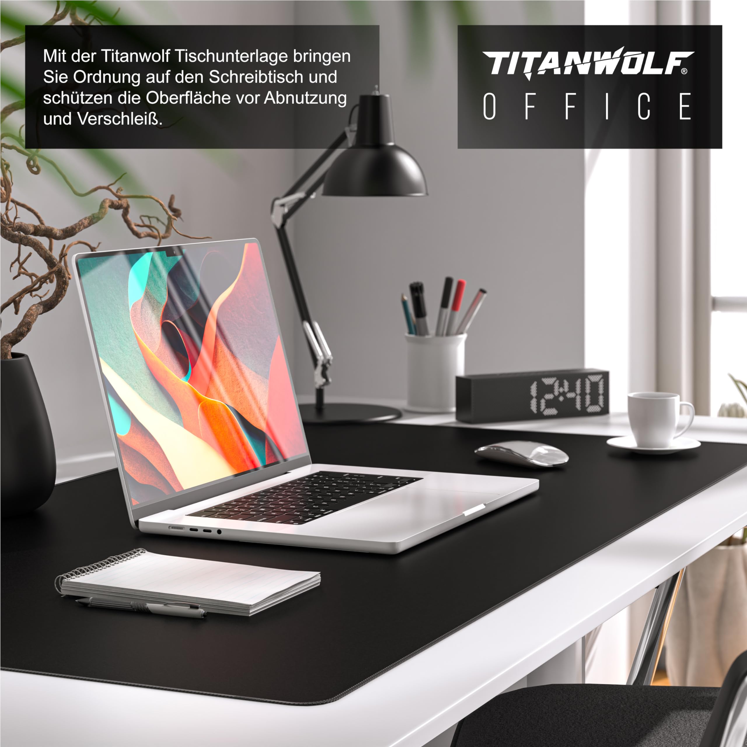 Titanwolf Übergröße Mauspad 1200x600mm, XXXL Mousepad Home und Office Schreibtischunterlage Groß, Tastatur und Maus Unterlage Schreibtisch 120x60 cm - Schwarz