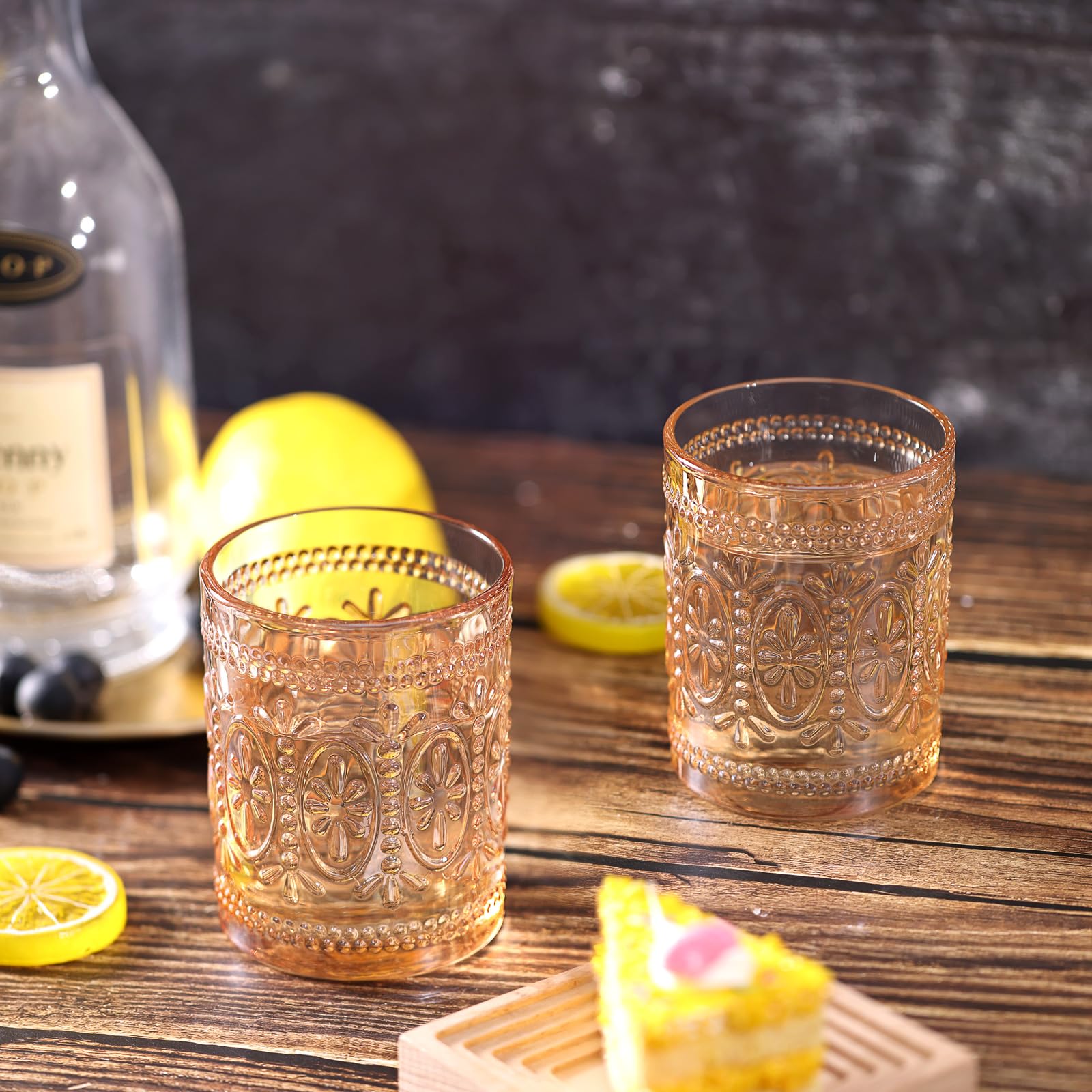 abrwyy Juego de 4 vasos de vidrio ámbar, cristalería vintage de 10 onzas