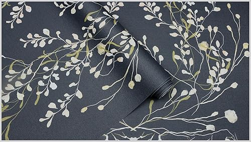 Miniatura 8 de HAOKHOME Papel tapiz floral para despegar y pegar, vintage, azul marinobeigeverde oliva, damasco, papel de contacto apto para inquilinos, 17.7