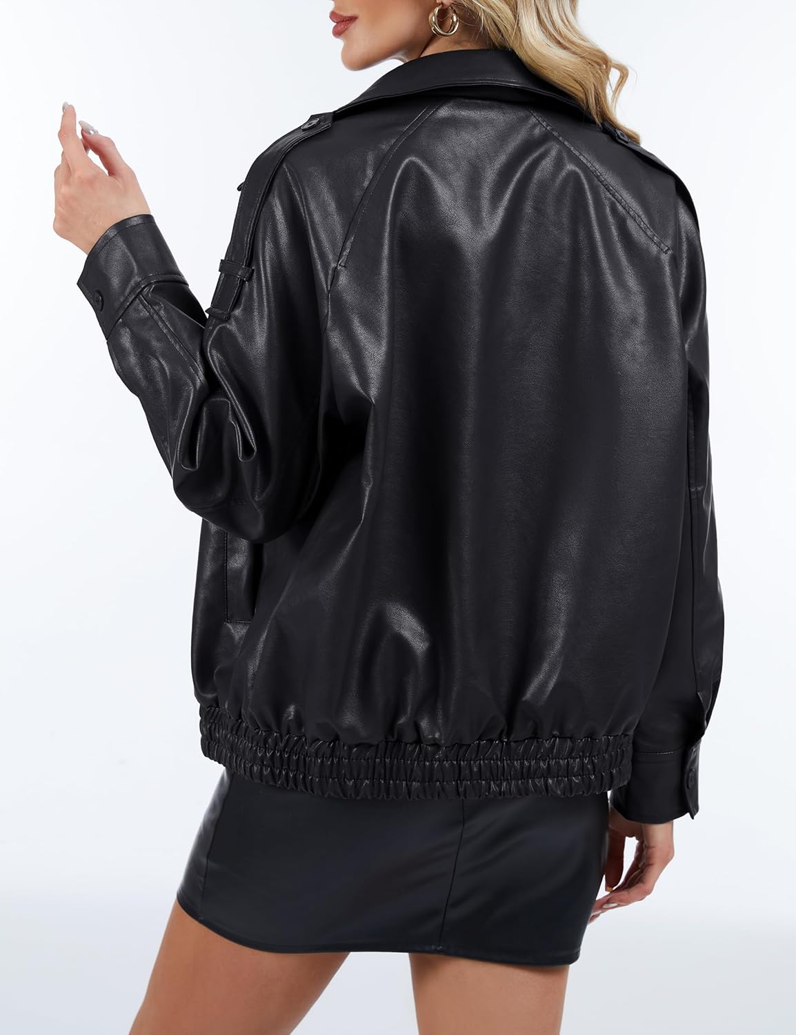 PHISOCKAT Faux Leather Jacket Women Oversized Motorcycle Leather Jackets Trendy Zip Up Fall Bomber Coats 2026 with Pocket - Image 2
