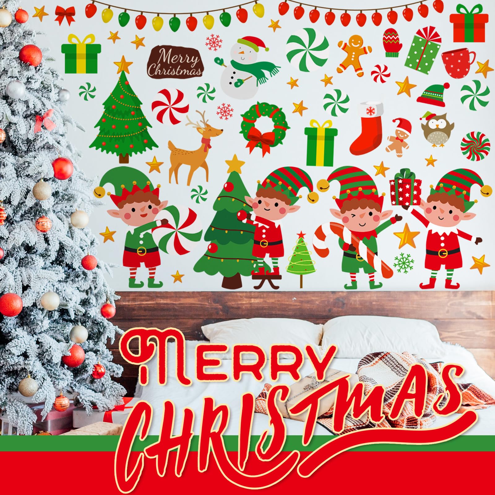 131 Stück Weihnachts-Wandaufkleber, 6 Bögen, Weihnachts-Fensteraufkleber, Weihnachtsdekoration, Elfe, Schneemann, Weihnachtsmann, Rentier, Aufkleber, Weihnachtsfensterfolien, Dekorationen