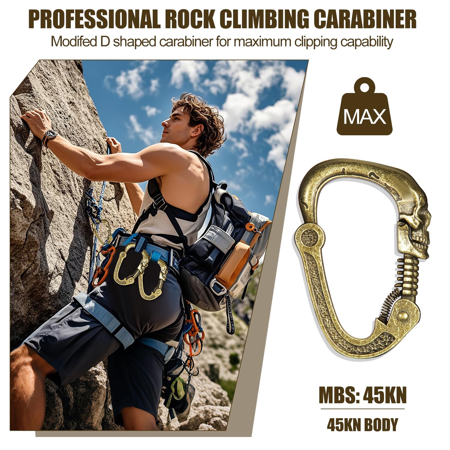 Novel Skull Carabiner with Articulated Cervical Column Clasp, Stainless Steel Heavy Duty Skull Keychain, Versatile Cool Punk Skull Carabiner for DIY Accessories, Camping, Hiking, Keychains, etc.