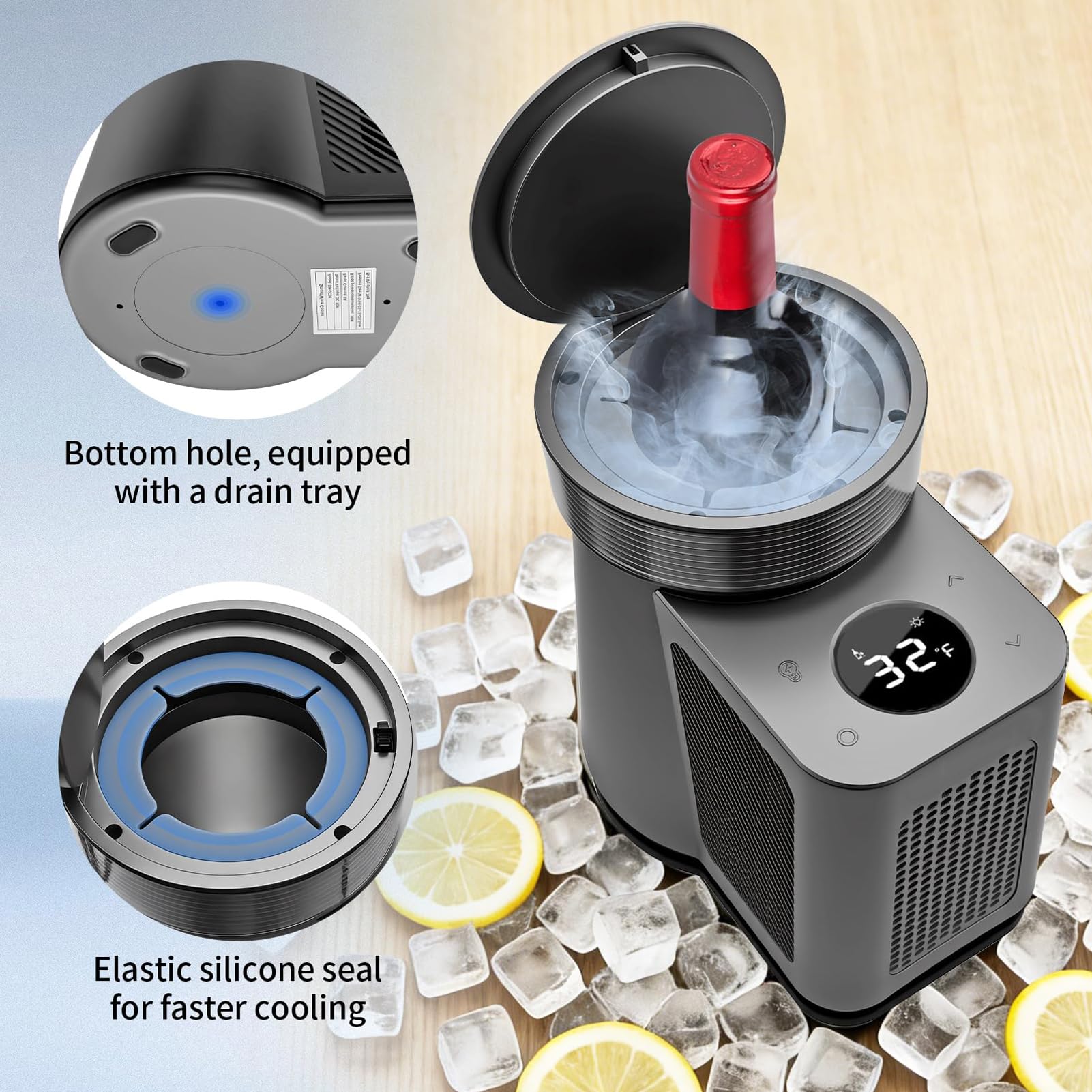 Enfriador De Vino Eléctrico, Refrigerador De Vino Termoeléctrico 60W Con | Enfriador Portátil De Botellas De Vino Con Control De Temperatura 2-20°C, Sistema De Enfriamiento Sin Hielo 750ML(Black)