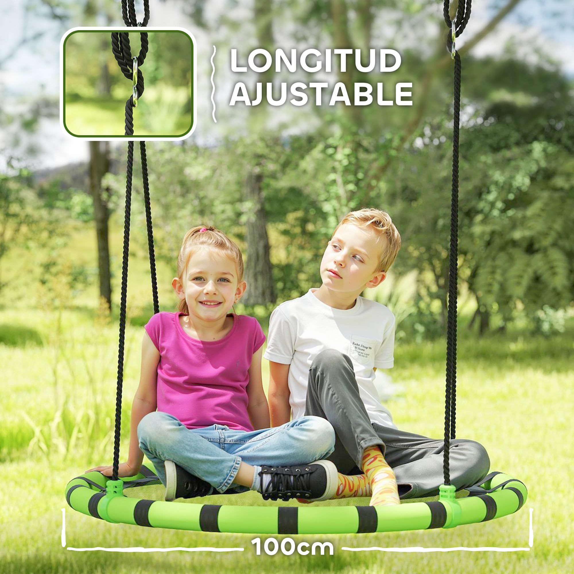 AIYAPLAY Columpio para Niños Redondo Columpio Jardín Exterior Ajustable Columpio Infantil Impermeable Carga 150 kg Ø100x180 cm Negro y Verde