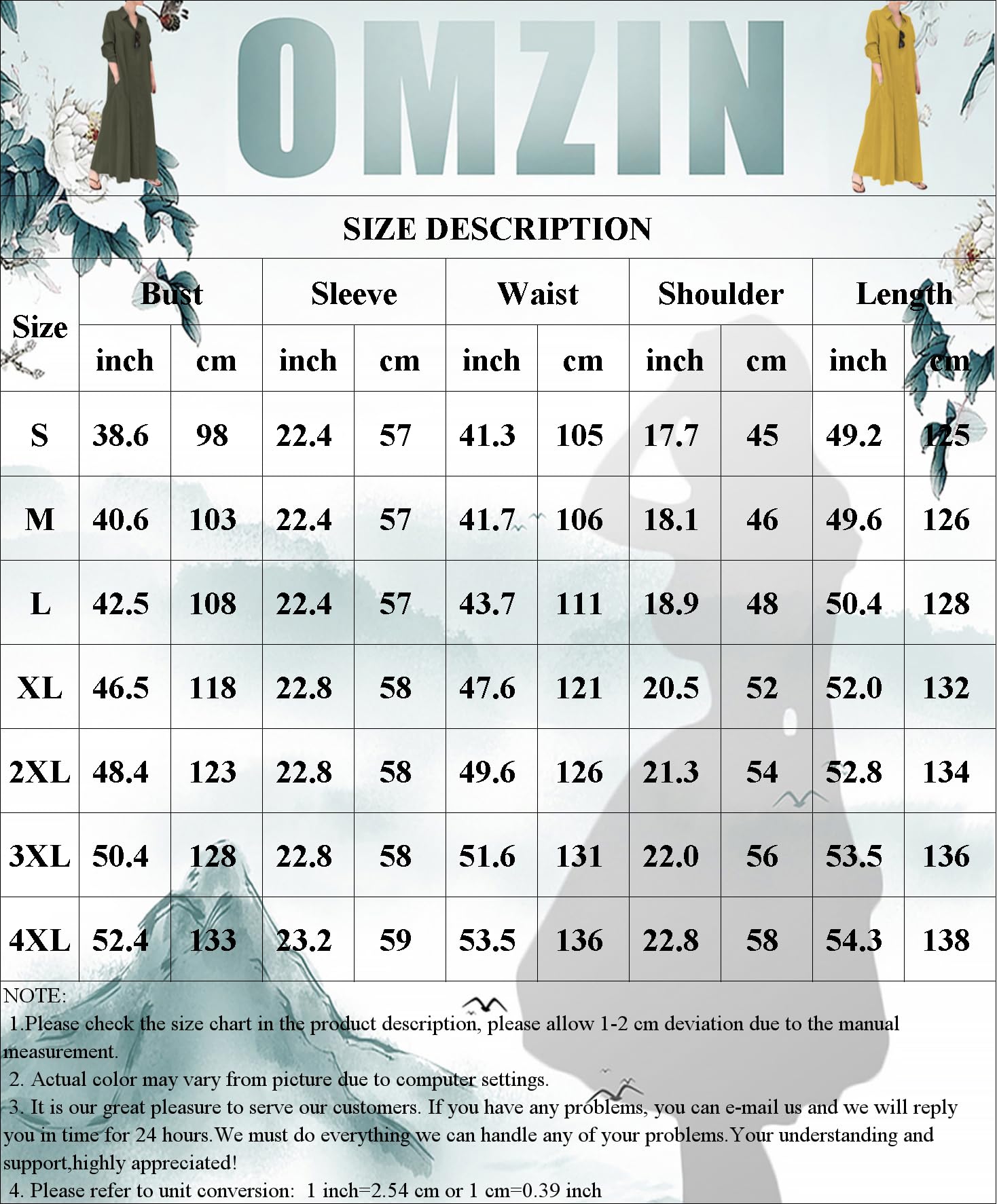 OMZIN Manica Lunga delle Donne Lapel Lino Maxi Shirt Dress Casual Button Down Loose Long Bluse Dresses Plus Size