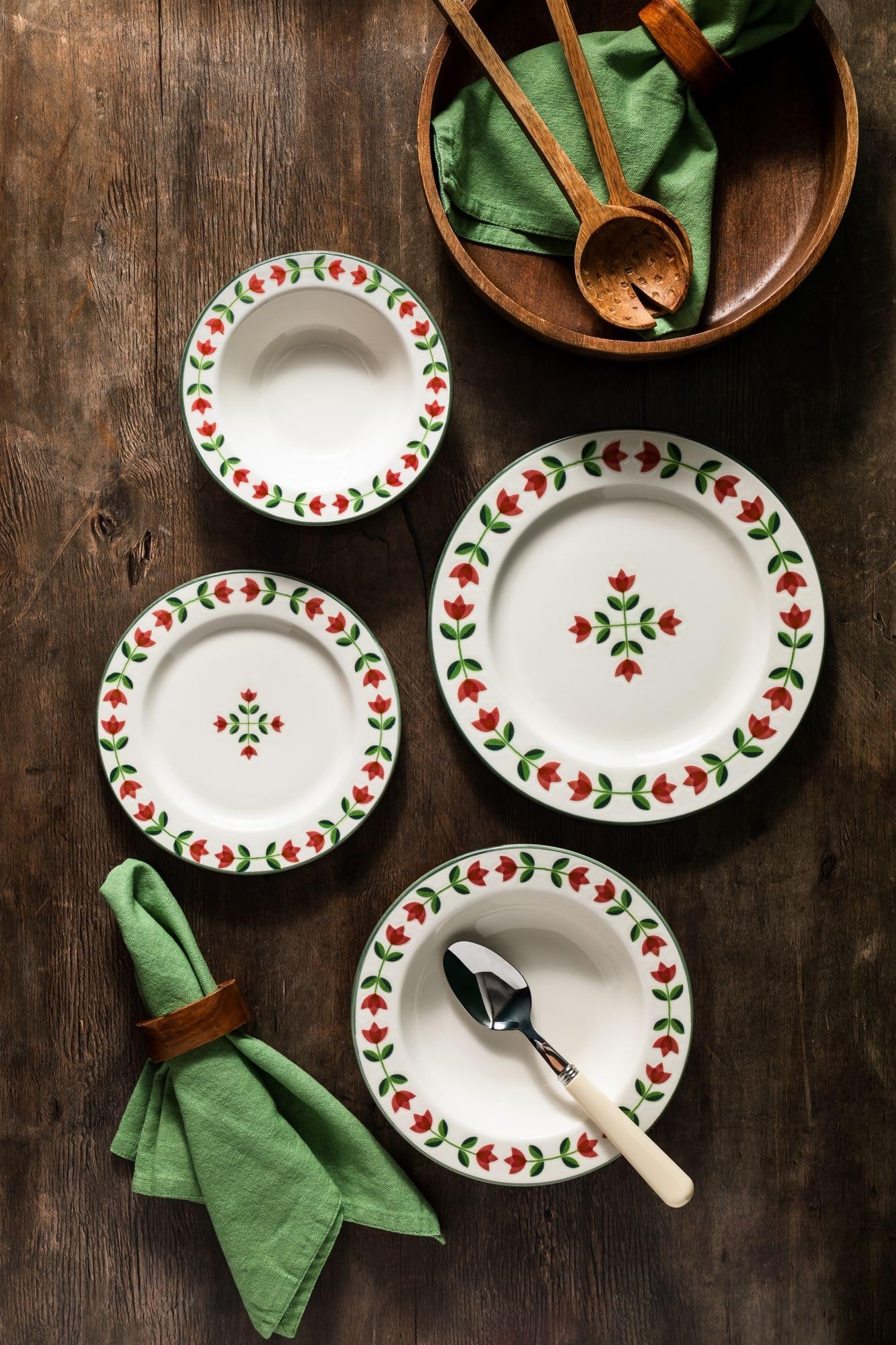 Elegancki 24-częściowy serwis obiadowy, 100% porcelana, w zestawie talerze do serwowania, miski i talerze deserowe, można myć w zmywarce i używać w kuchence mikrofalowej