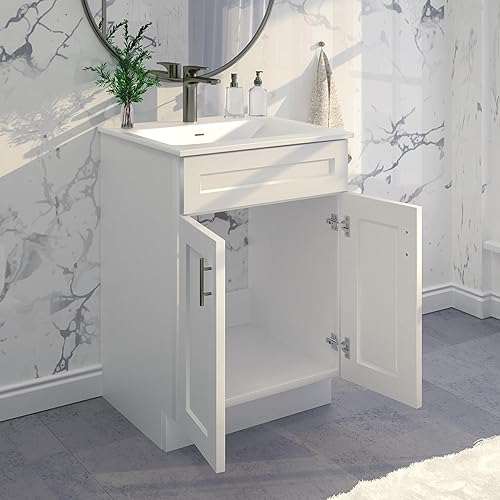 Miniatura 6 de Mueble de baño con base de lavabo blanco listo para montar, 24 pulgadas de ancho