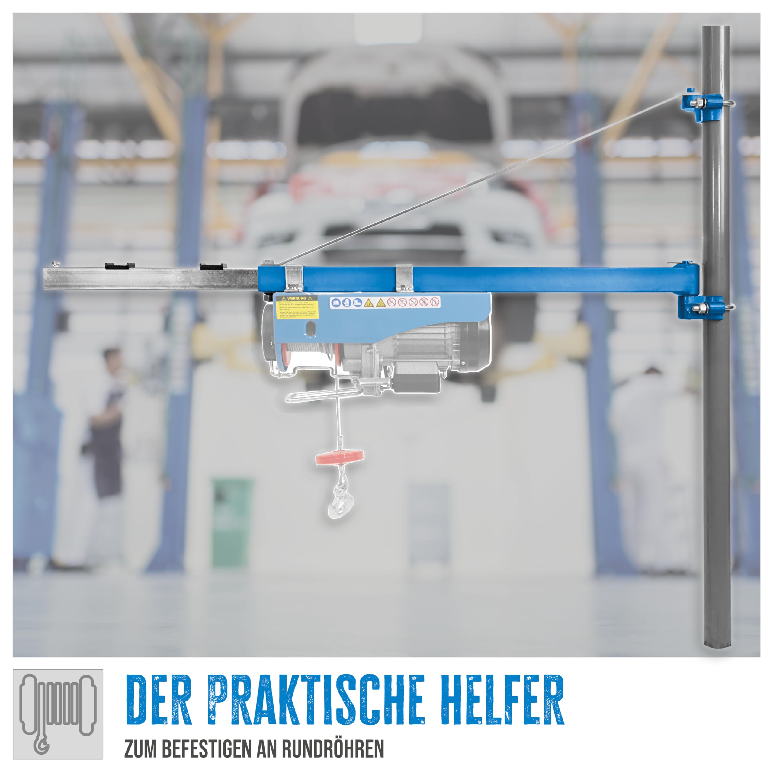 Güde Elektro-Seilzug GSZ 300/600 1050 W GS-geprüft 300/600 kg 12 m Seil inkl. Schwenkarm 1200 100-600 kg 600 kg 110 cm