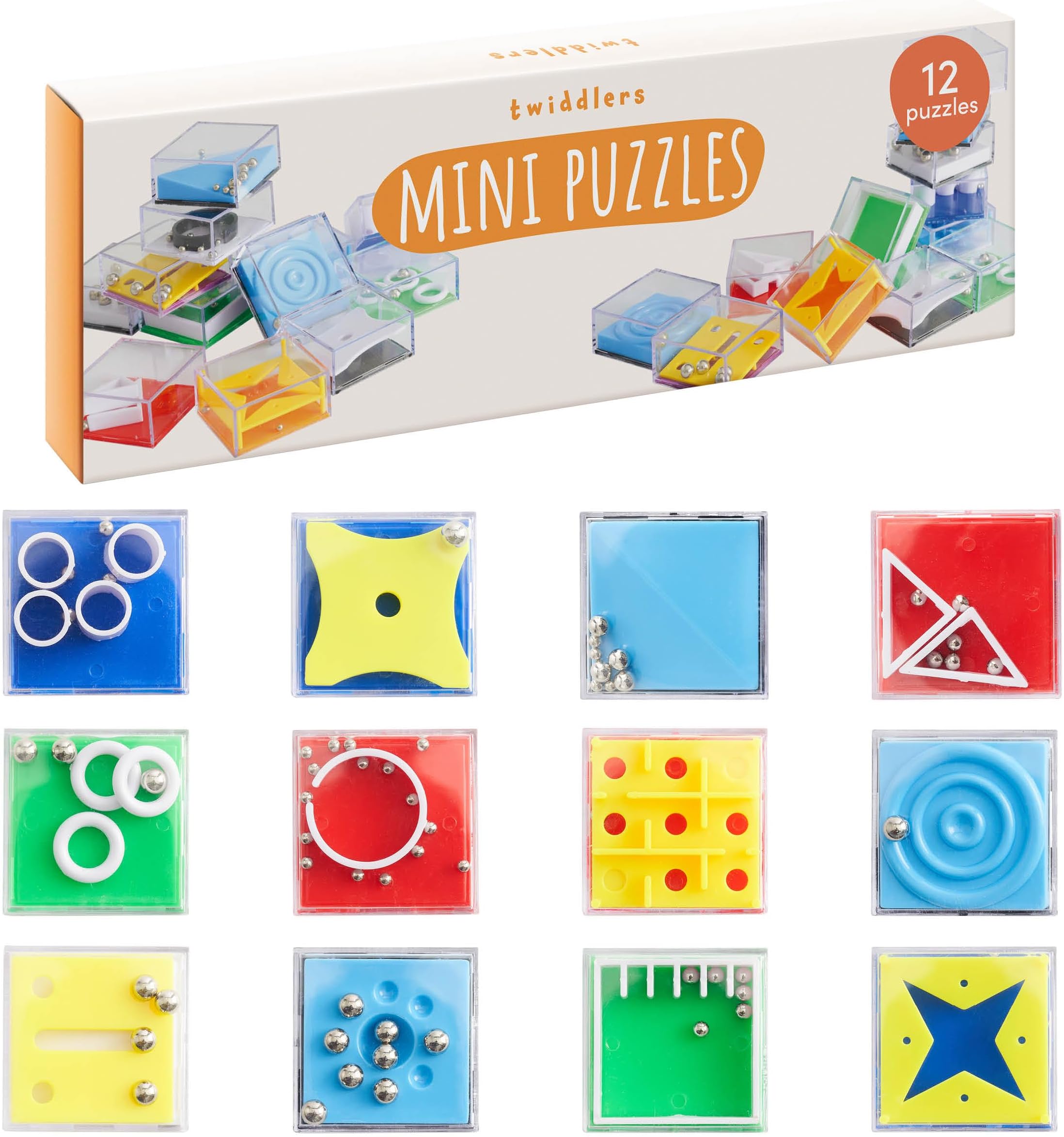 THE TWIDDLERS 12 Mini Cube Brain Teaser Puzzle Box Set - Perfect Stocking Fillers for Kids, Assorted Levels, Ideal for Party Bag Fillers for Kids & Birthday Goodie Bags