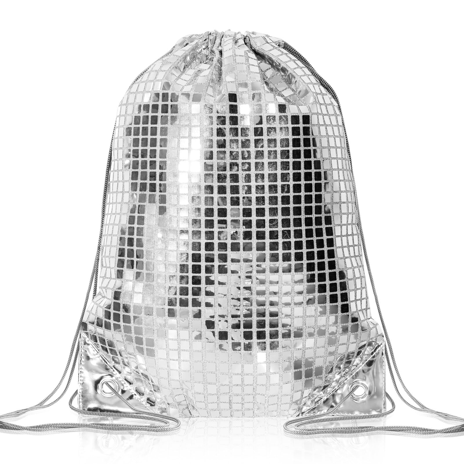 Locmeo1 Piece Disco Drawstring Bag Sequin Backpack Silver Gym Bag Decorations for Birthday Gift 70s 80s 90s Last Disco Party Favor