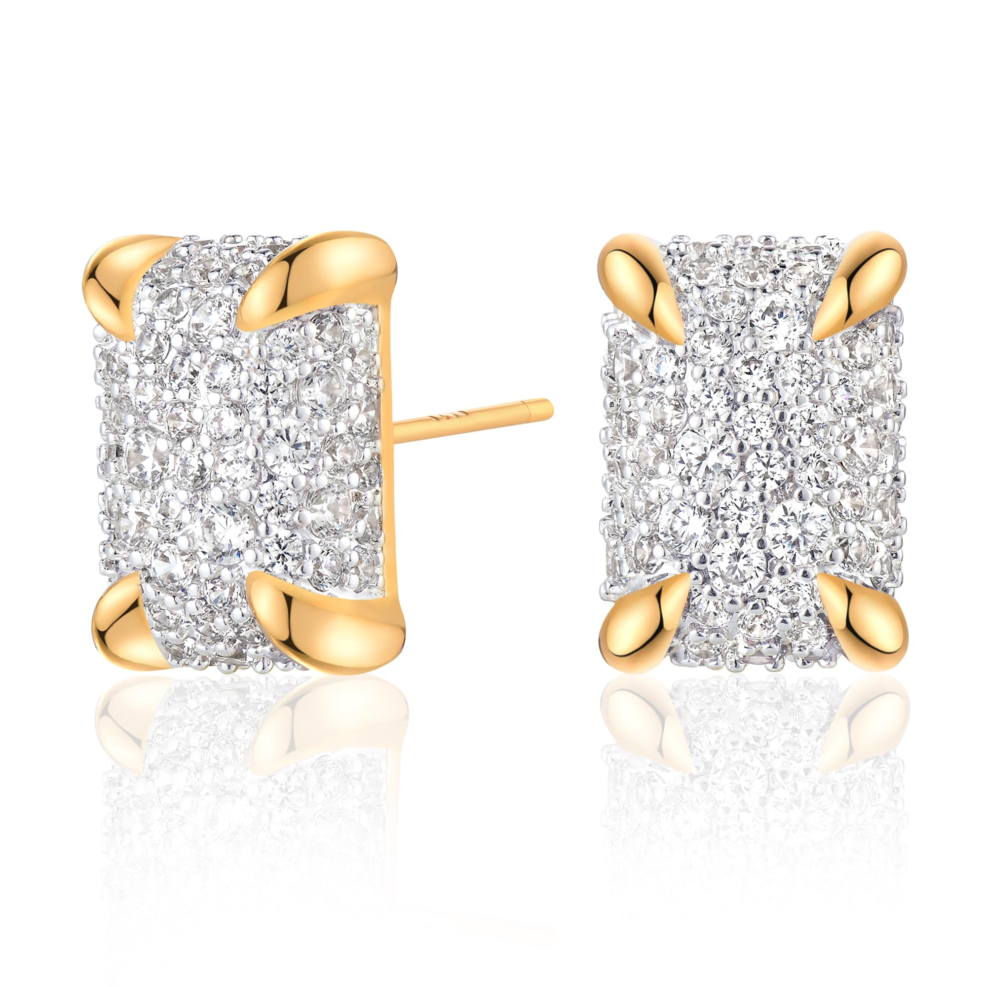 TONTMY STUDIOS Gold Stud Earrings for Women 14K Gold Plated S925 Sterling Silver Post Hypollergenic Cubic Zirconia Oval Earrings Gold Jewelry