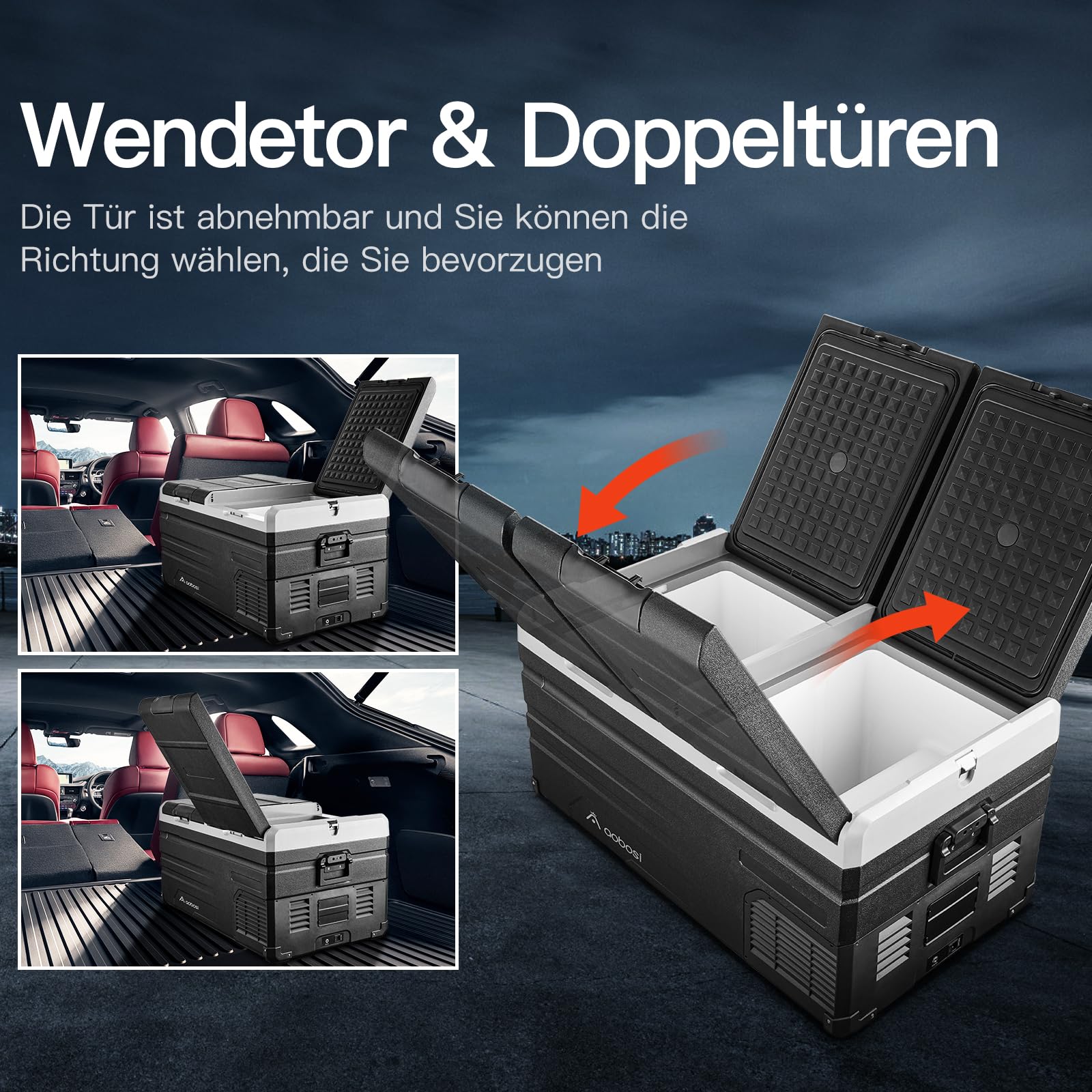 AAOBOSI Frigo Portatile, Frigo Per Auto Doppia Zona, Frigorifero da Viaggio con WiFi, -20 ℃ a 20℃, 12/24V DC e 100/240V AC,Per Auto, Camion, Camper, Barca e Presa Di Corrente