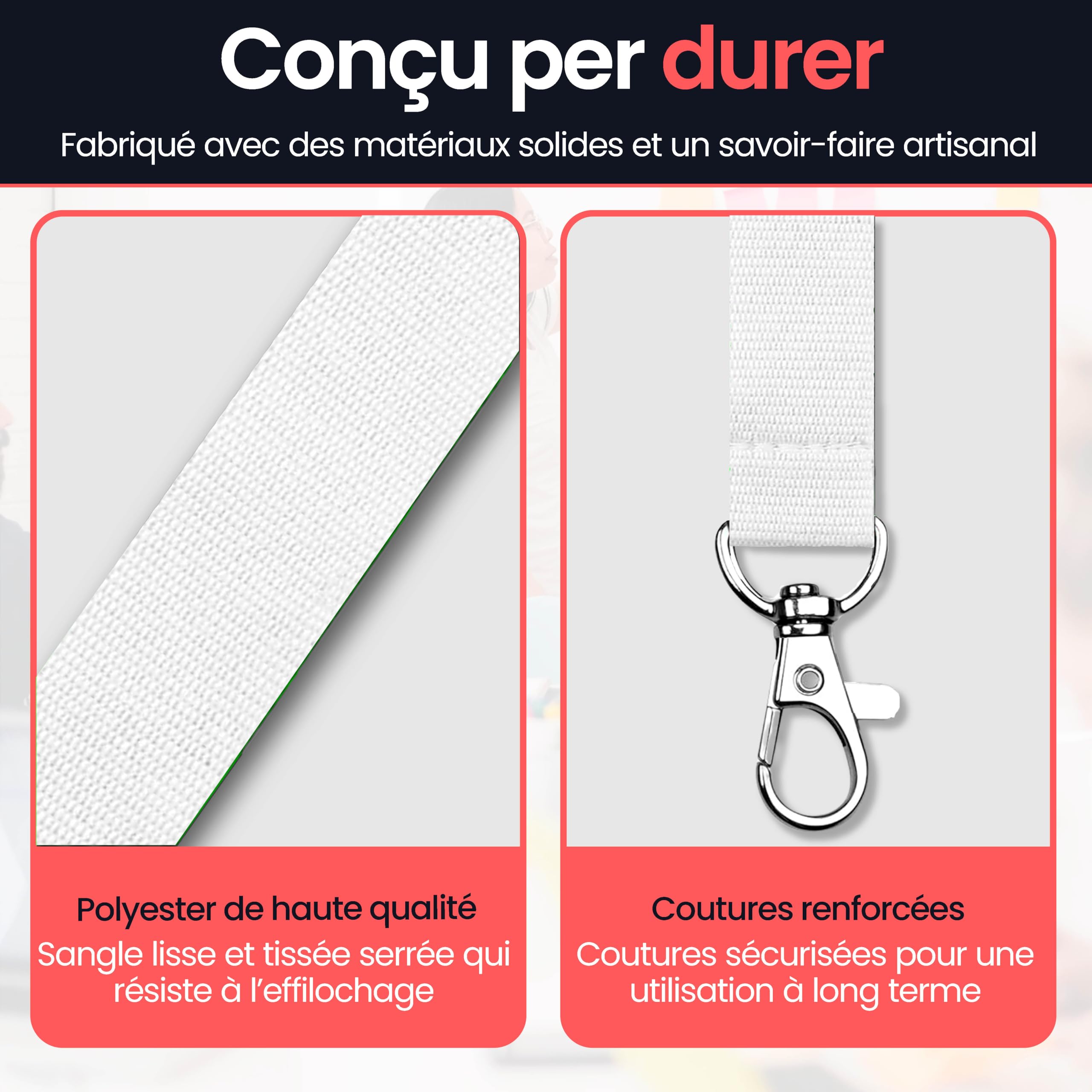 Pack Cordons Pour Badge Avec Mousqueton Métallique - Lanyard Polyester 2cm x 46cm - Tour De Cou Porte Badge Pour Clés, USB, Cartes ID Et Accessoires