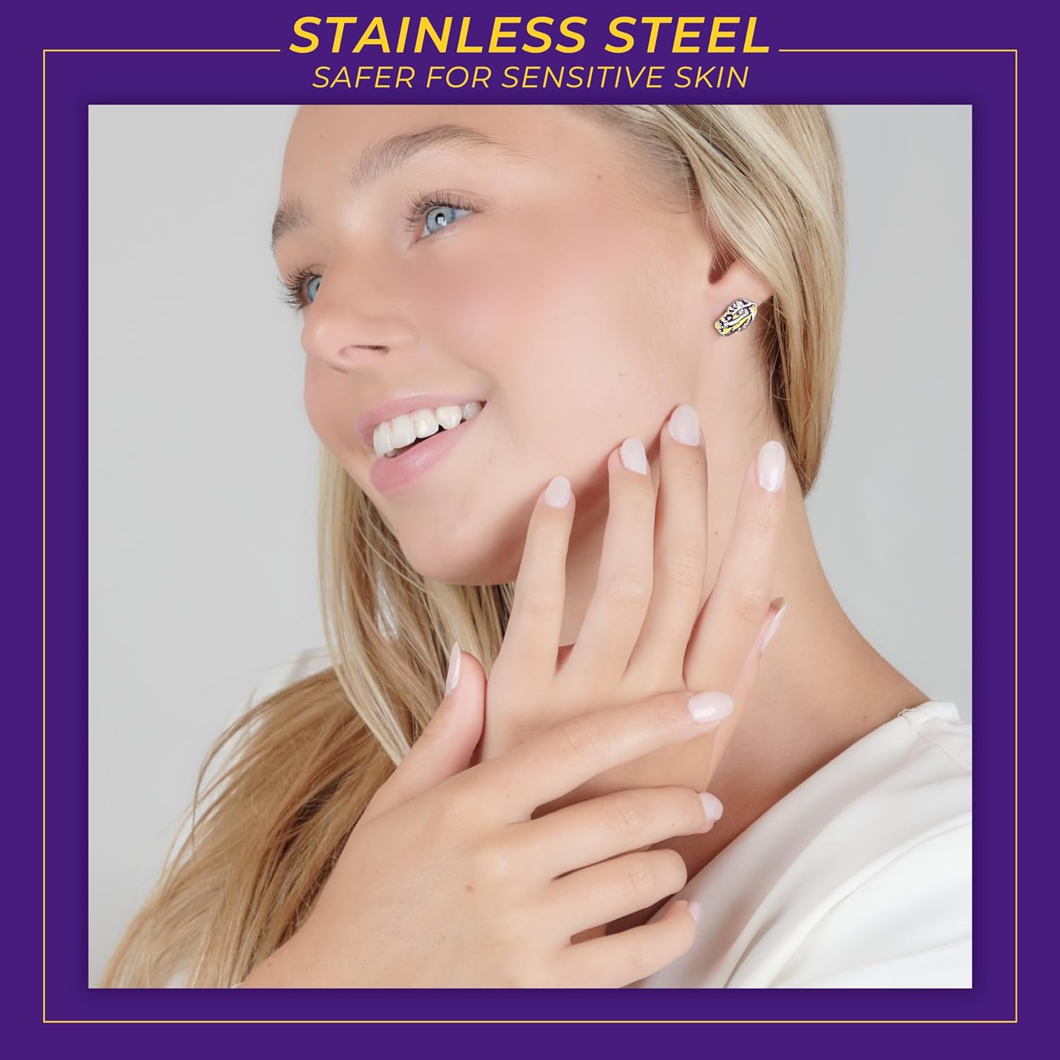 Stone Armory Earrings for Louisiana State University Jewelry Gifts for Women, Graduation – Stainless Steel Skin-Friendly LSU Tigers stud earrings