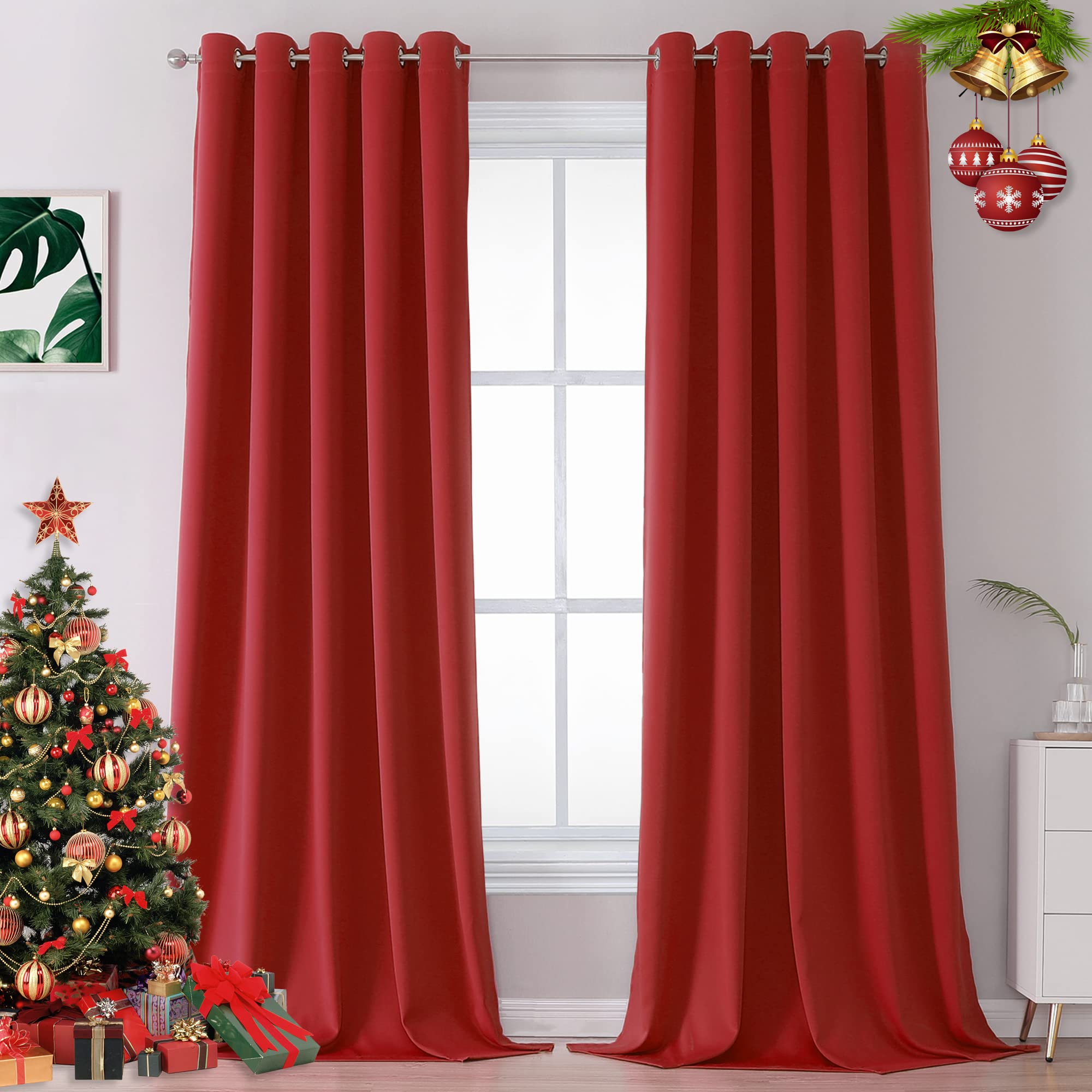 DUALIFE 108 inches Long Red Blackout Curtains for Bedroom Room Darkening Thermal Insulated Curtain Panels with Grommet Top Window Drapes for Living Room 60x108 Inch Length 2 Panels